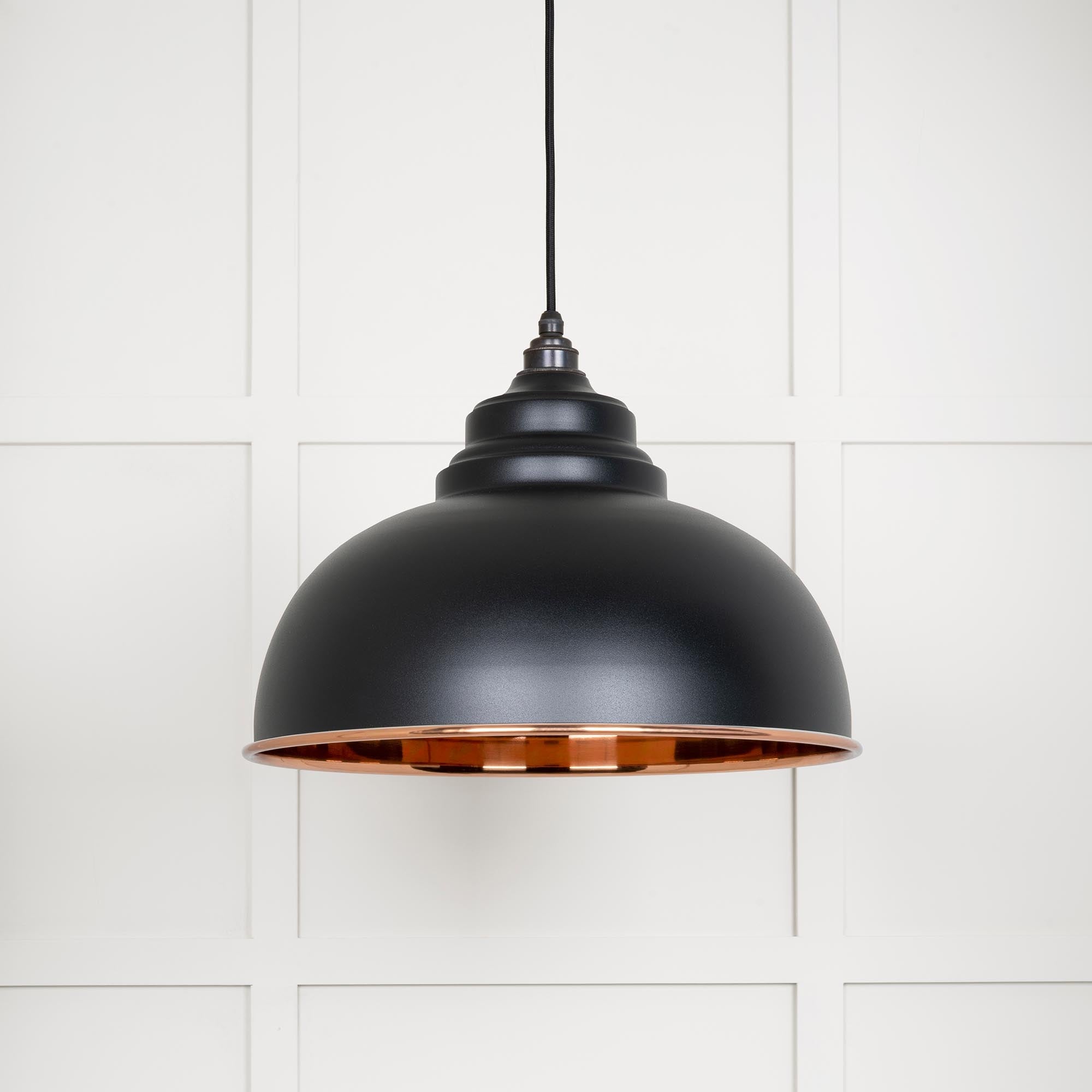 Smooth Copper Harborne Pendant Light  Elan Black, Front Side.