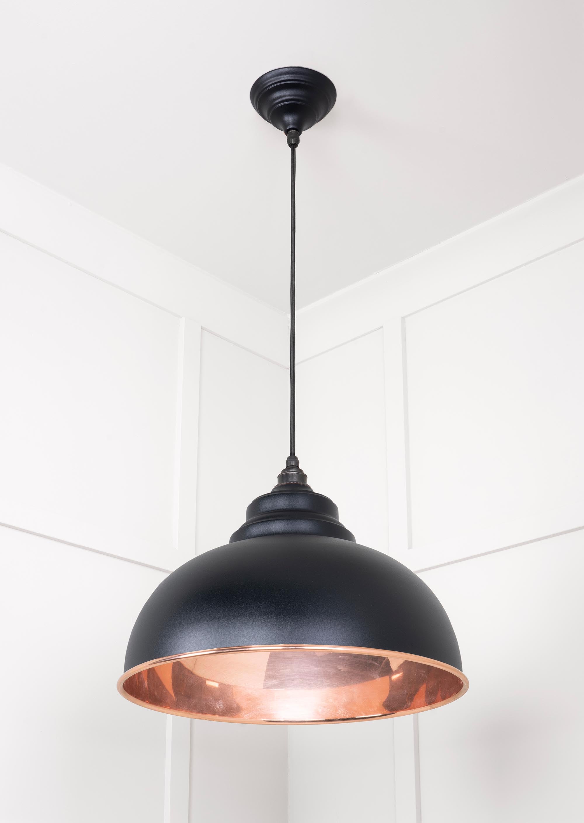 Smooth Copper Harborne Pendant Light  Elan Black, Underside.