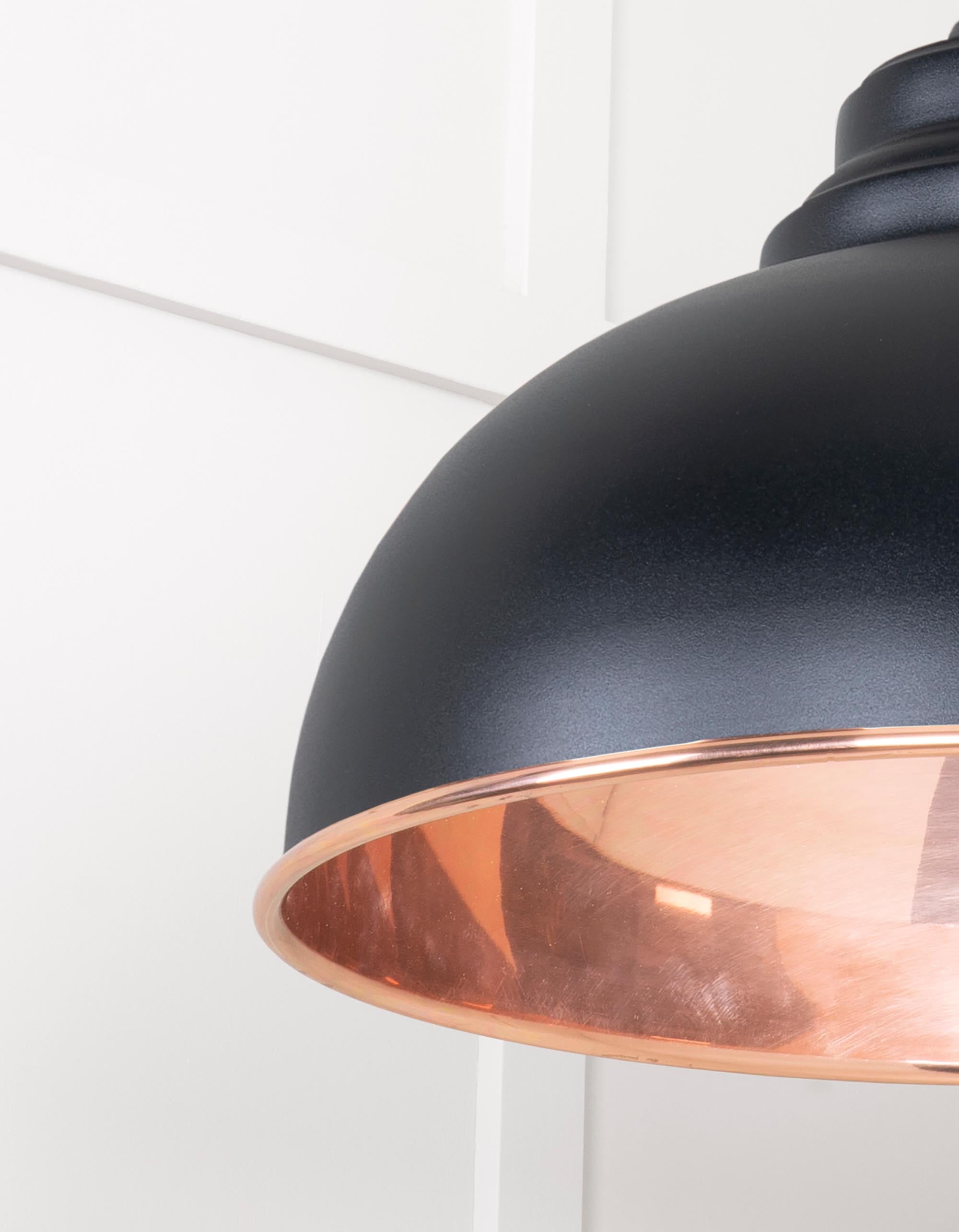 Smooth Copper Harborne Pendant Light  Elan Black, Detailed close up view of pendant.