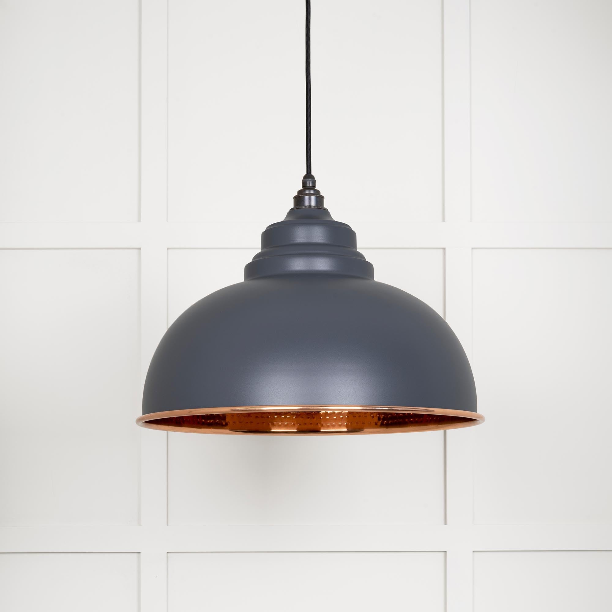 Hammered Copper Harborne Pendant Light  Slate, Front Side.