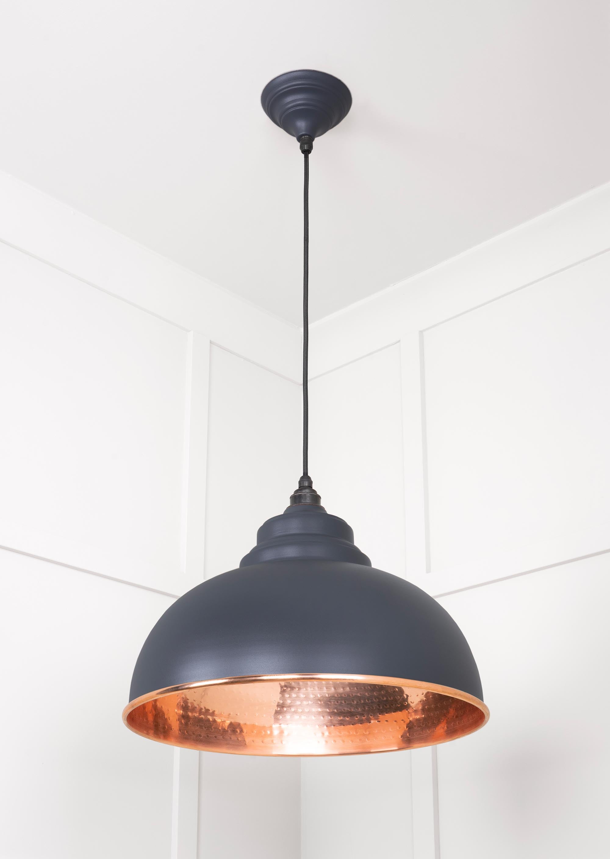 Hammered Copper Harborne Pendant Light  Slate, Underside.