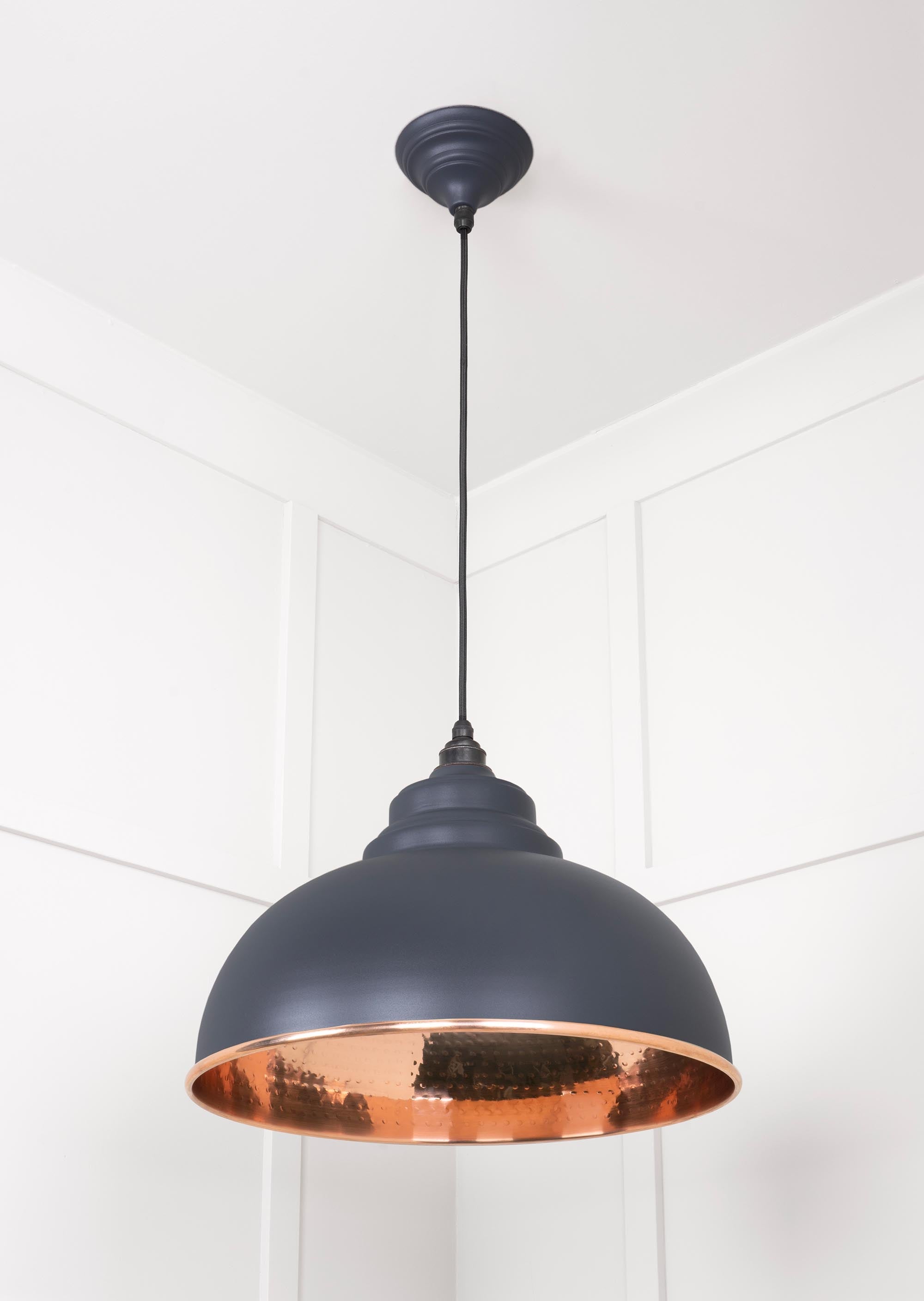 Hammered Copper Harborne Pendant Light  Slate, Underside.