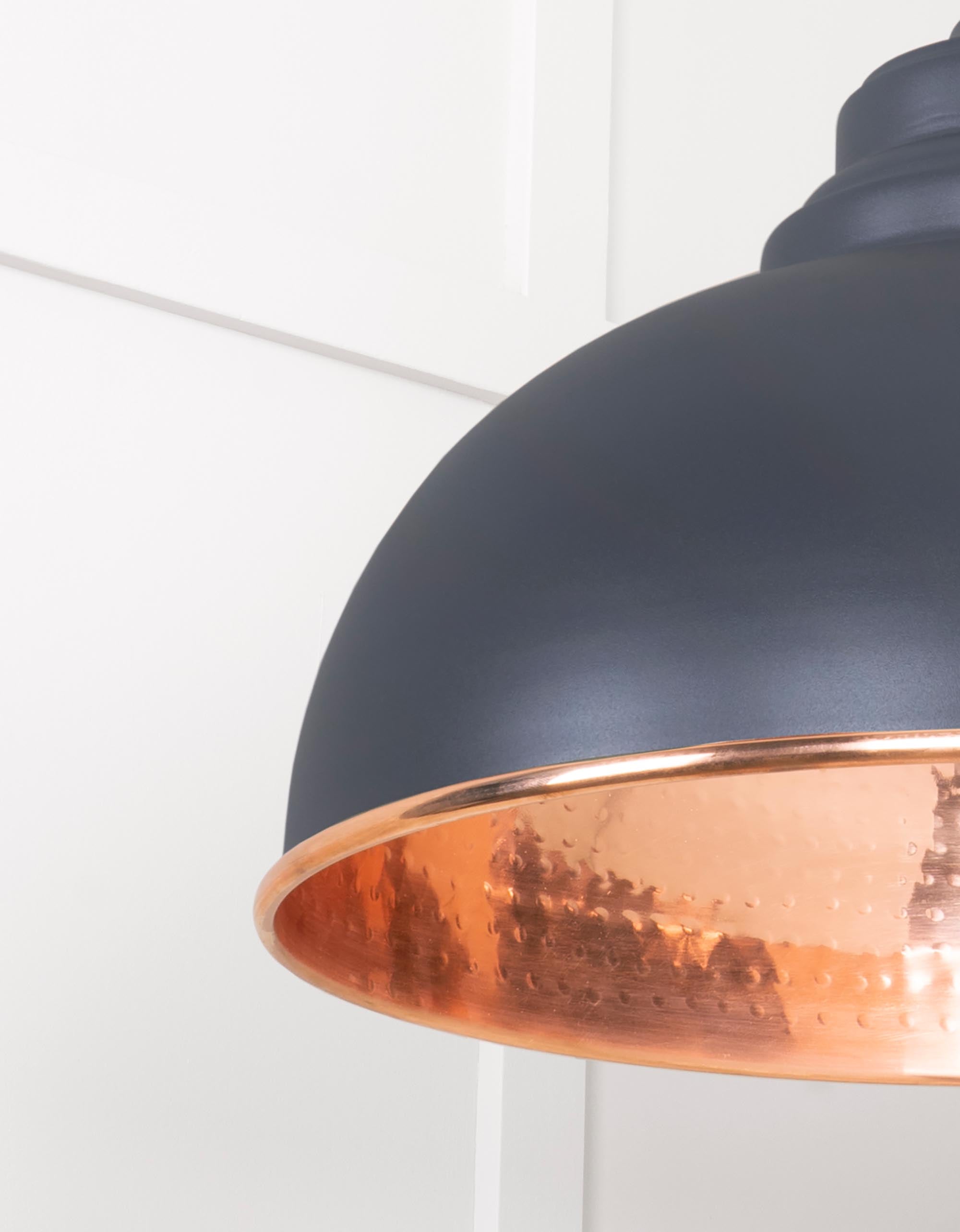 Hammered Copper Harborne Pendant Light  Slate, Detailed close up view of pendant.