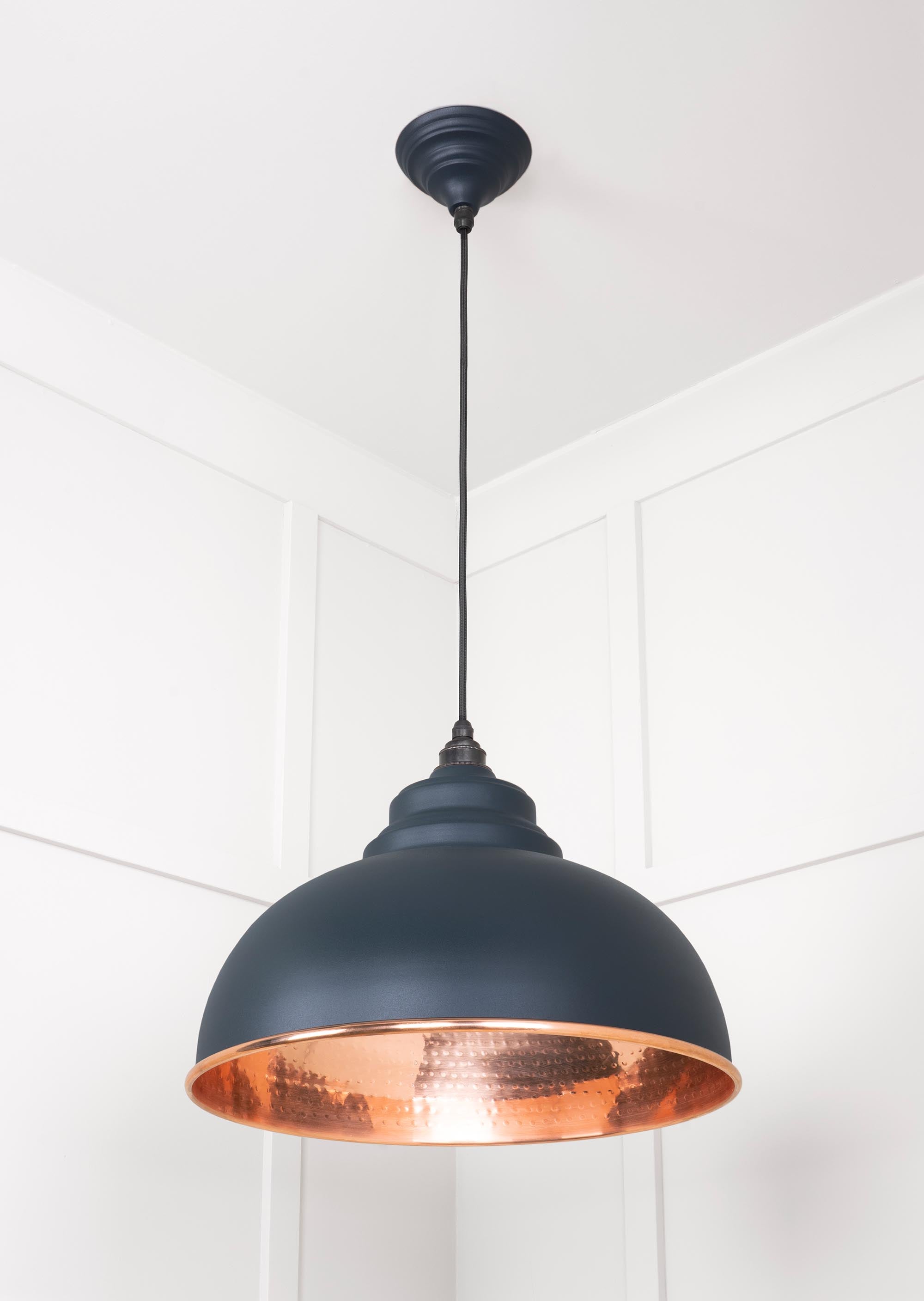 Hammered Copper Harborne Pendant Light  Soot, Underside.