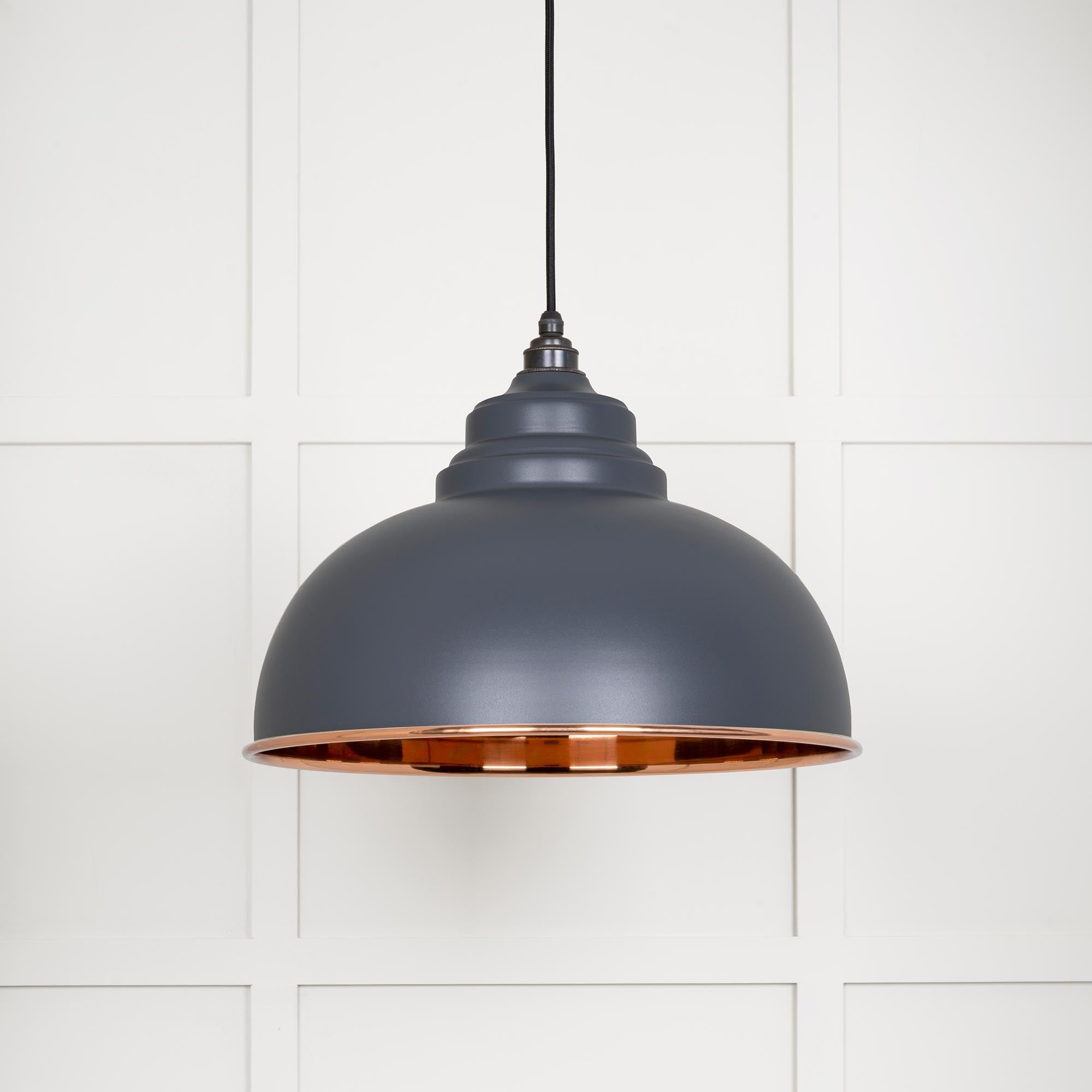 Smooth Copper Harborne Pendant Light  Slate, Front Side.