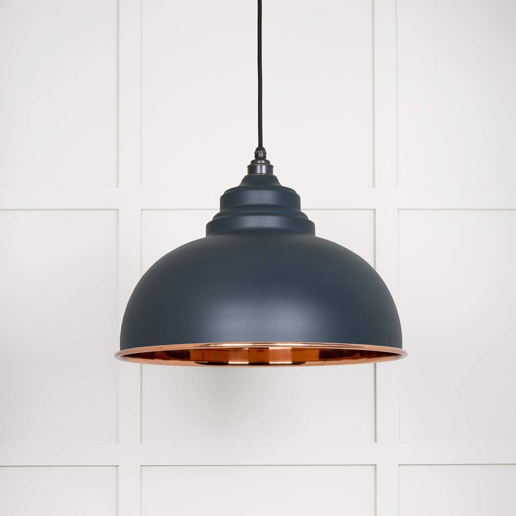 Smooth Copper Harborne Pendant Light  Soot, Front Side.