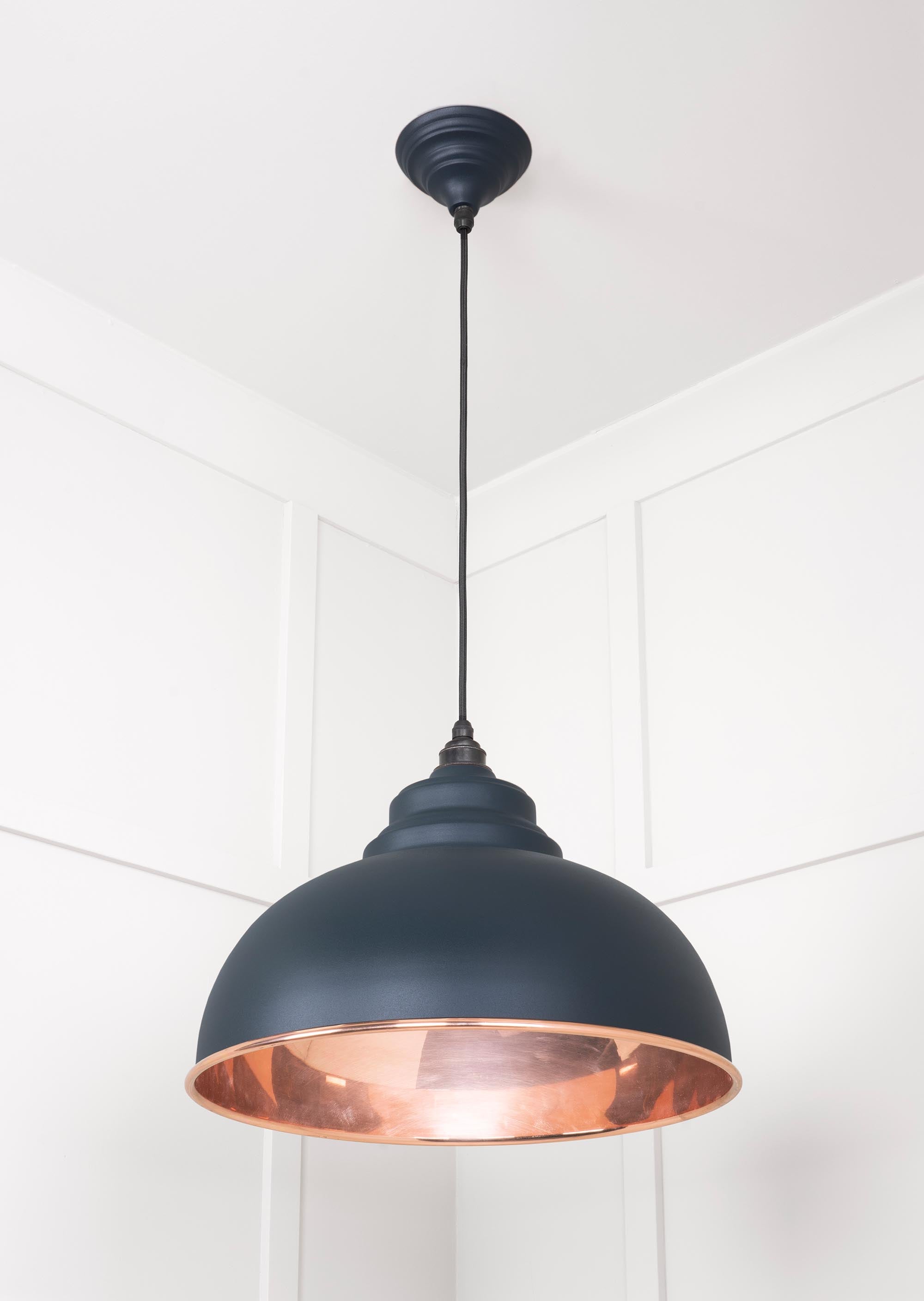 Smooth Copper Harborne Pendant Light  Soot, Underside.