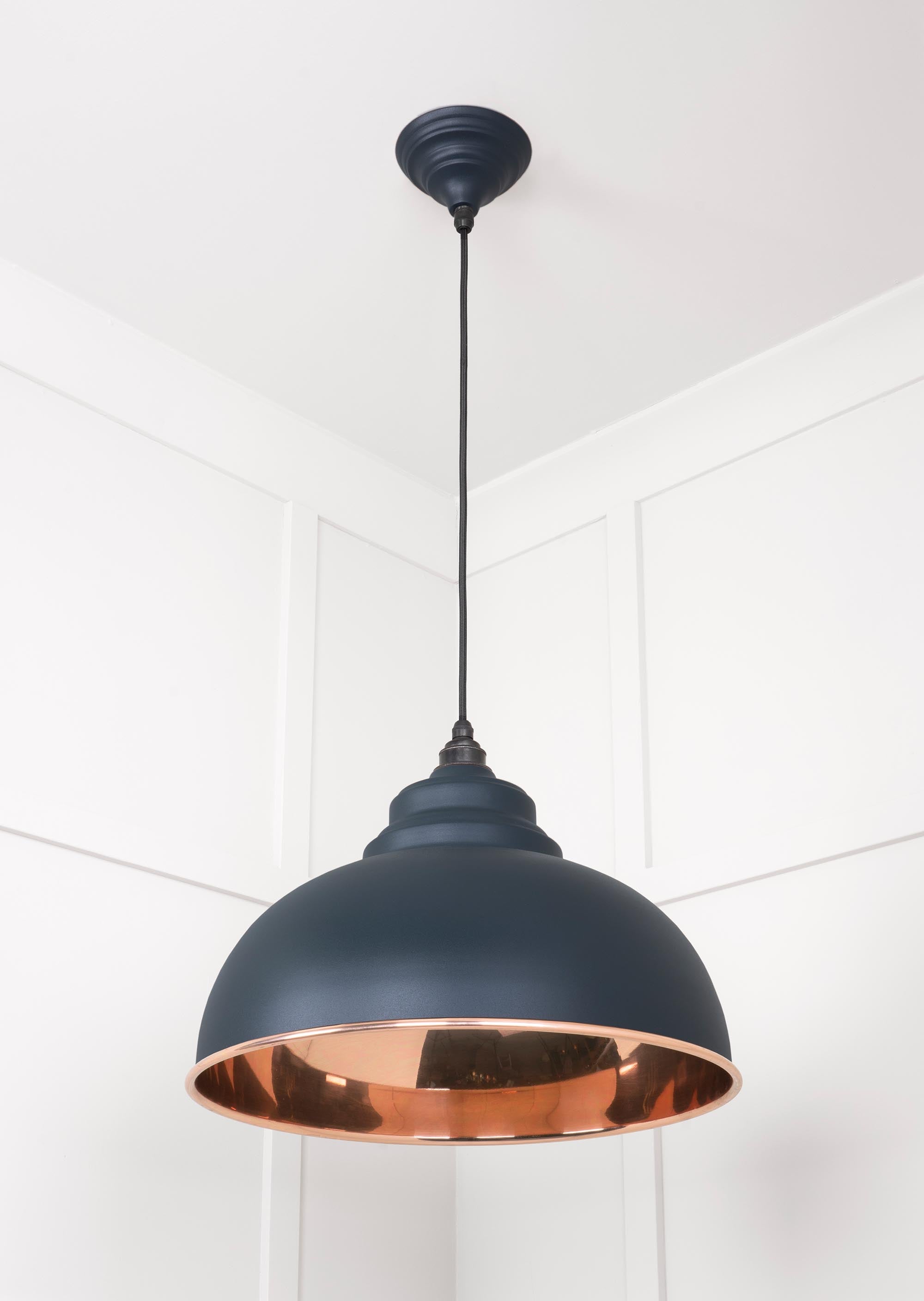 Smooth Copper Harborne Pendant Light  Soot, Underside.