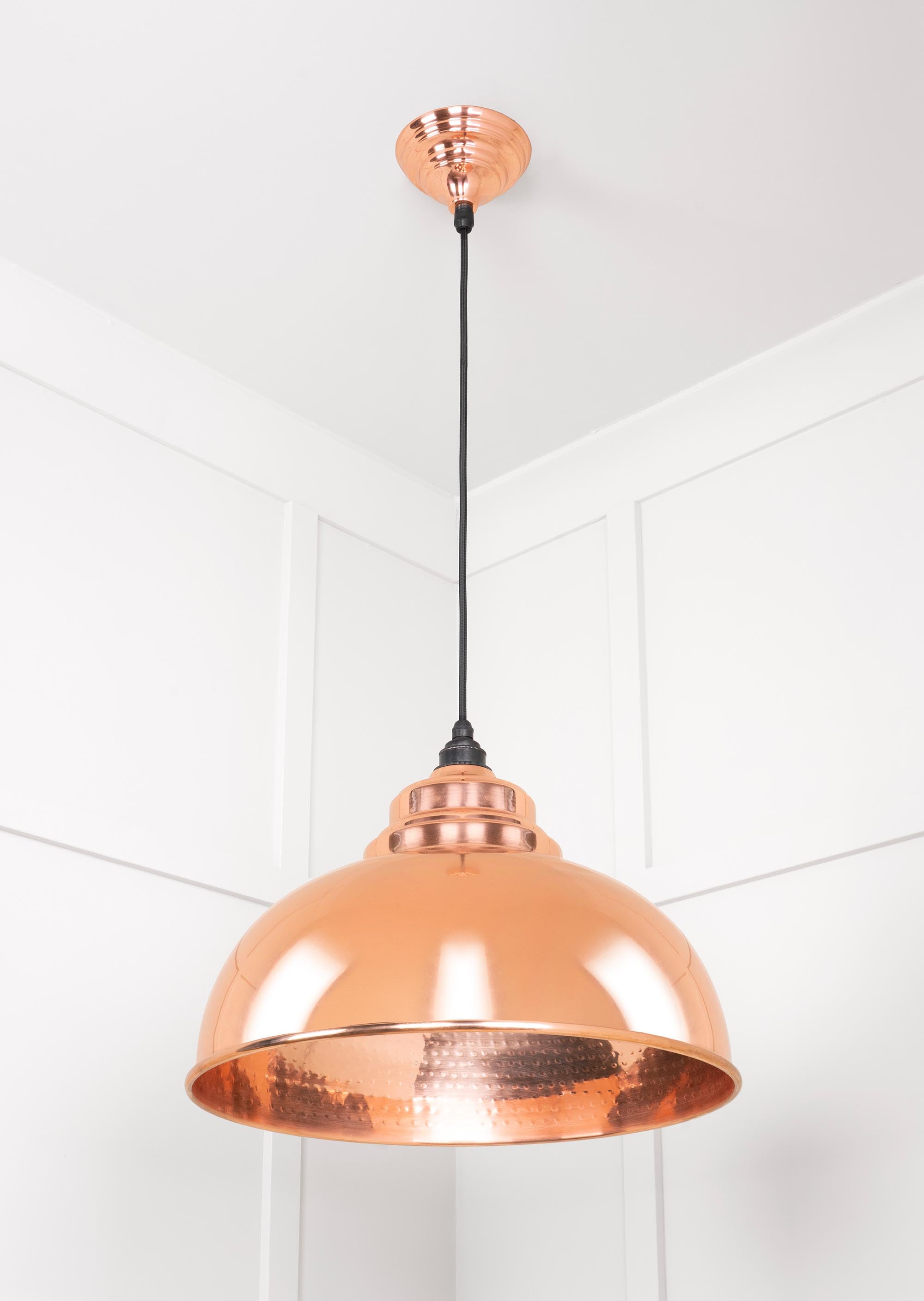 Hammered Copper Harborne Pendant Light Copper, Underside.