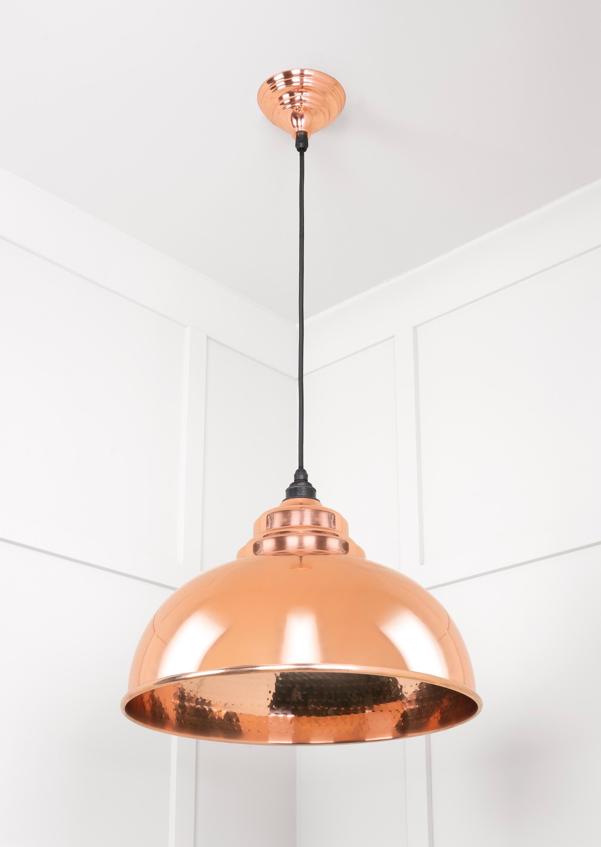 Hammered Copper Harborne Pendant Light Copper, Underside.