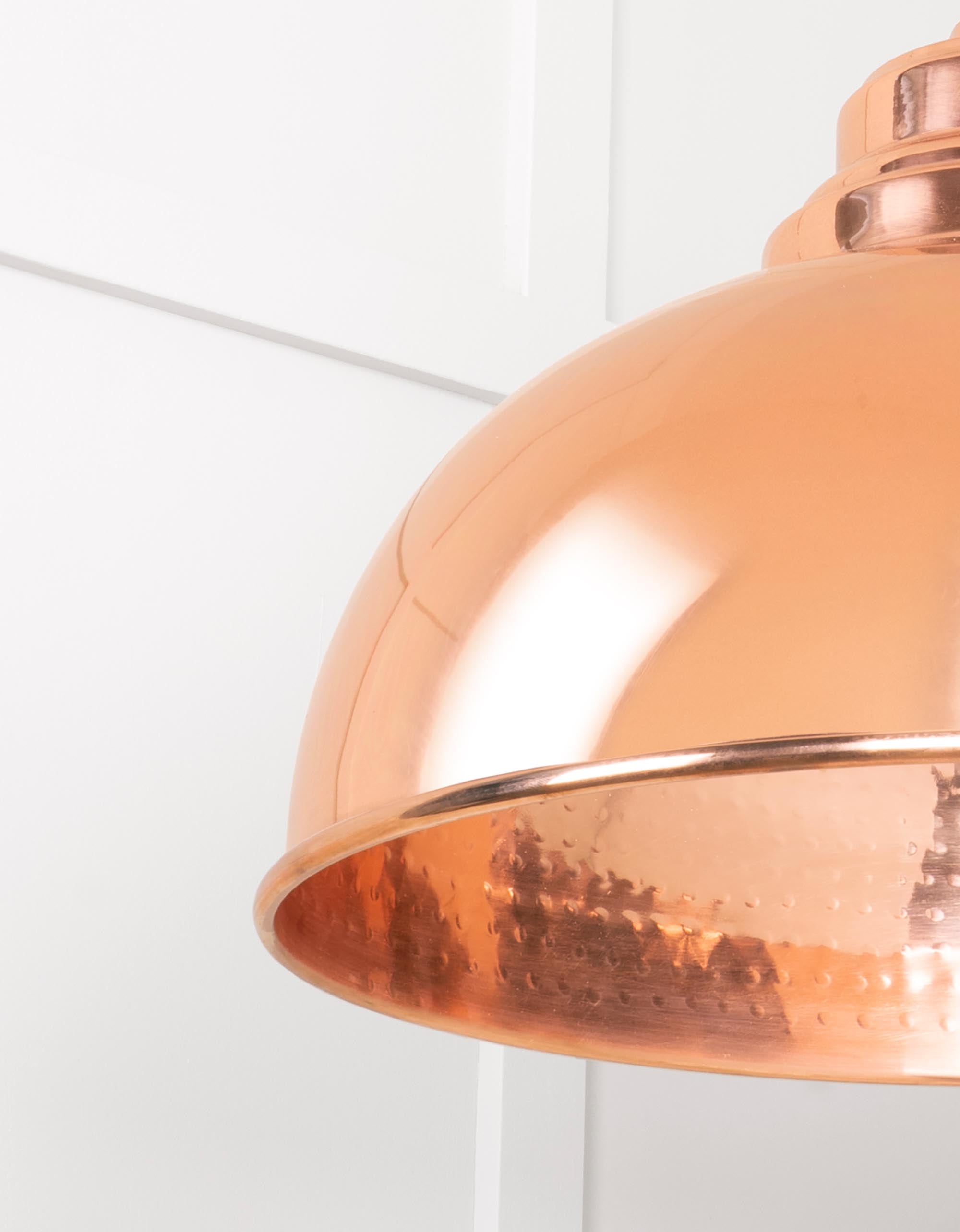 Hammered Copper Harborne Pendant Light Copper, Detailed close up view of pendant.