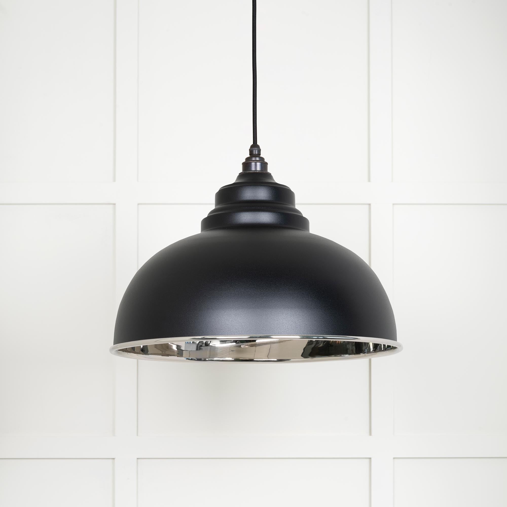 Smooth Nickel Harborne Pendant Light  Elan Black, Front Side.