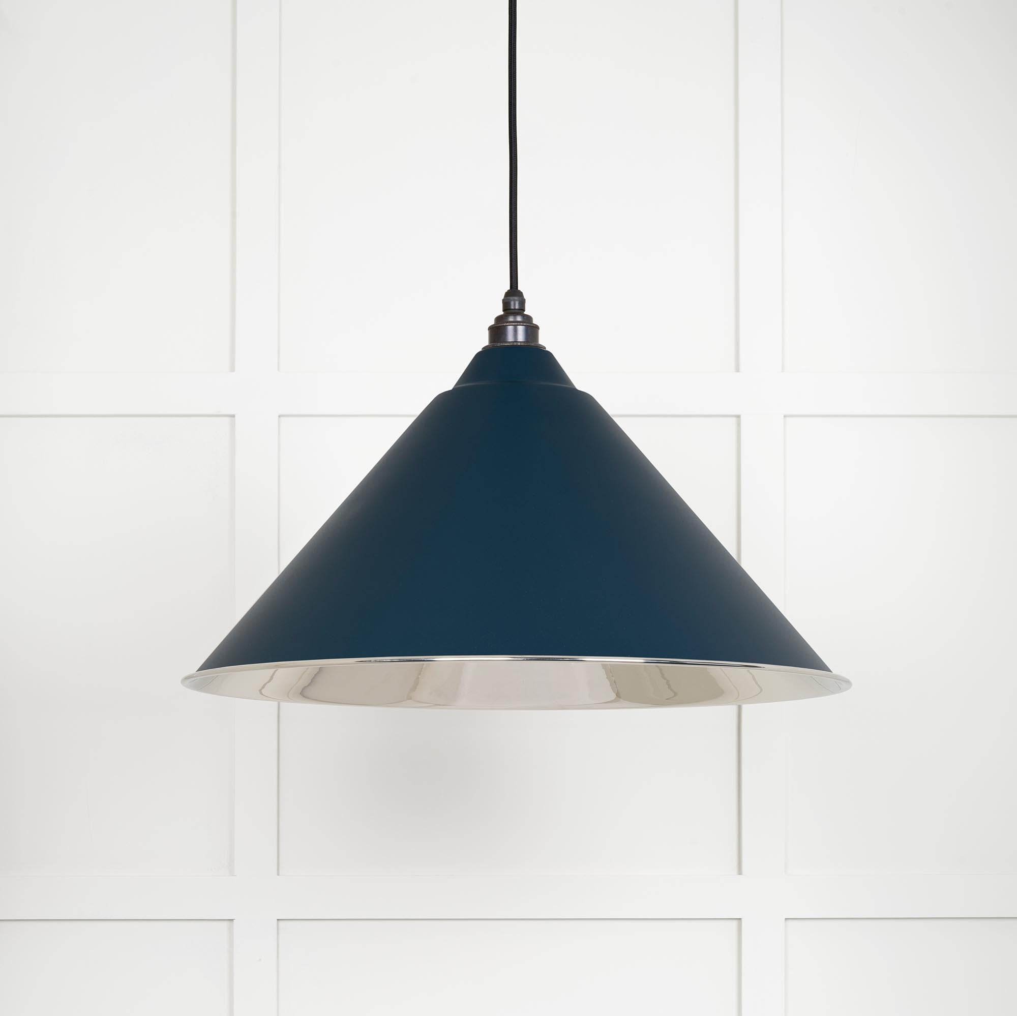 Smooth Nickel Hockley Pendant Light  Dusk, Front Side.