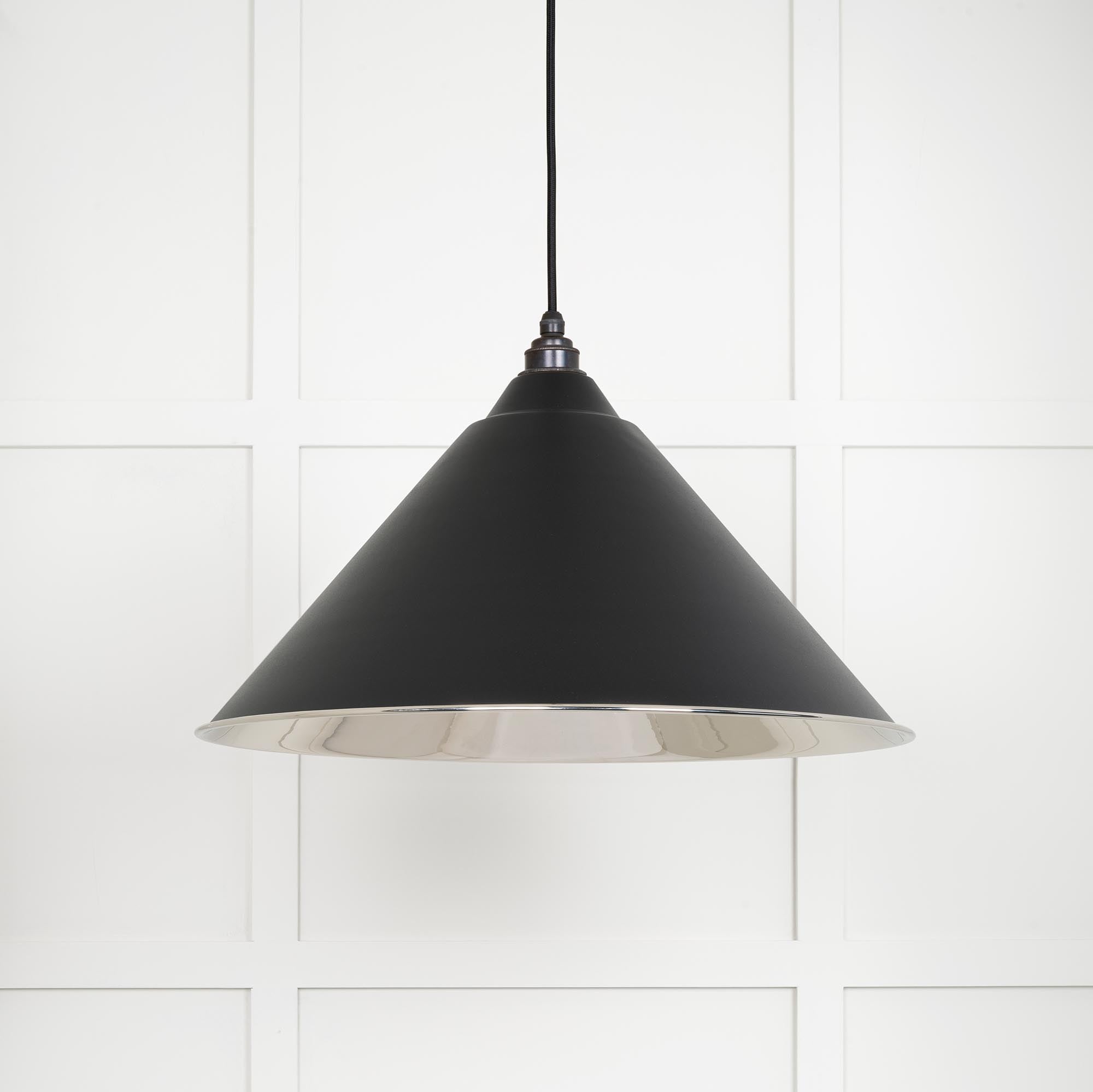 Smooth Nickel Hockley Pendant Light  Elan Black, Front Side.