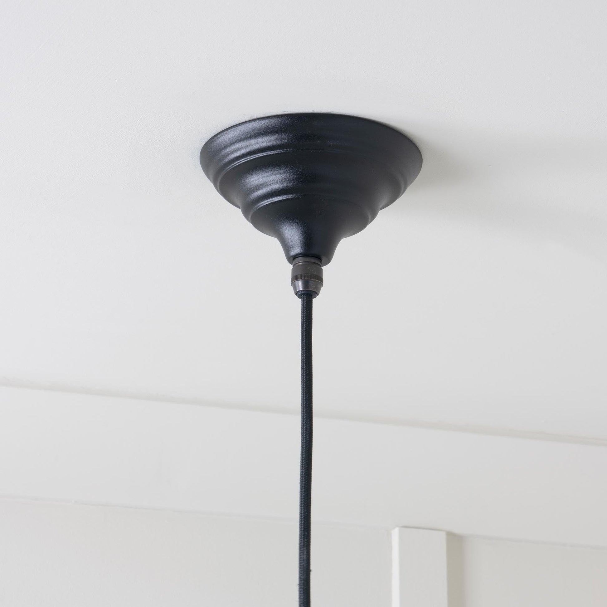 Smooth Nickel Hockley Pendant Light  Elan Black, close up view of fitting and cable.