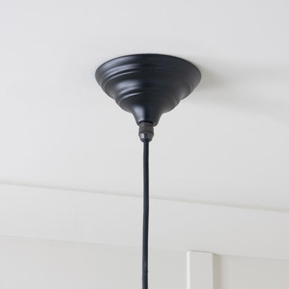 Smooth Nickel Hockley Pendant Light  Elan Black, close up view of fitting and cable.