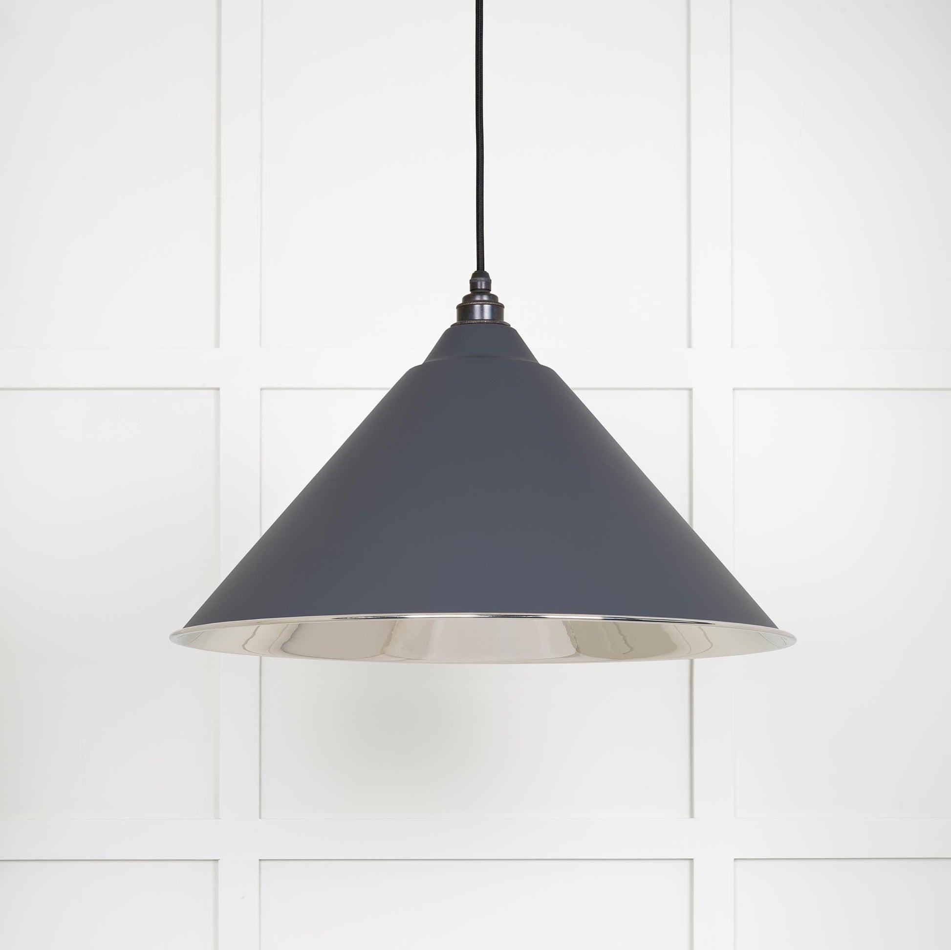 Smooth Nickel Hockley Pendant Light  Slate, Front Side.