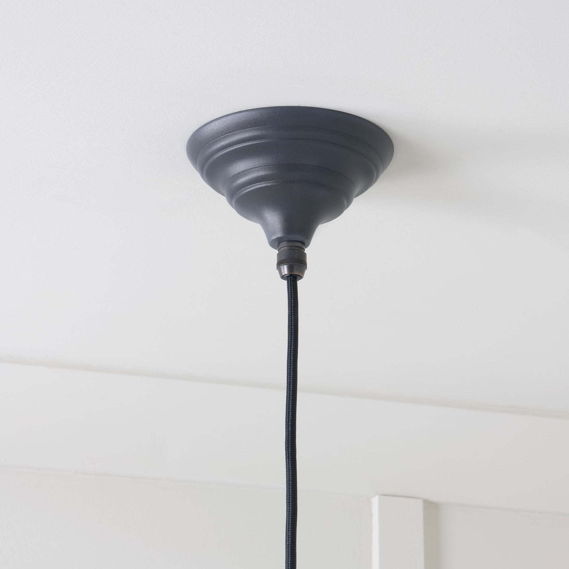 Smooth Nickel Hockley Pendant Light  Slate, close up view of fitting and cable.