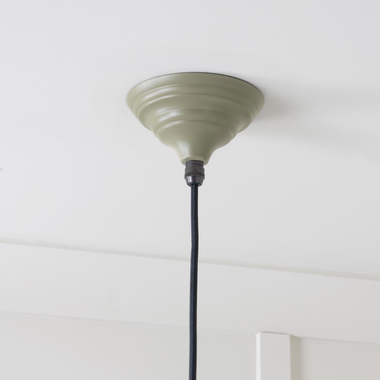 Smooth Nickel Hockley Pendant Light  Tump, close up view of fitting and cable.