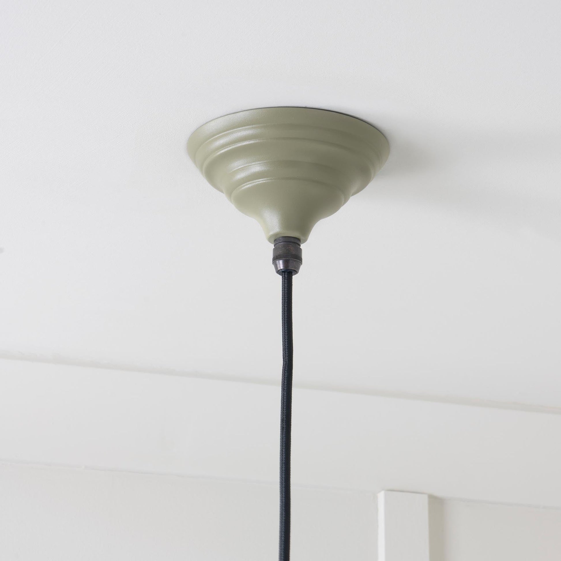 Smooth Nickel Hockley Pendant Light  Tump, close up view of fitting and cable.