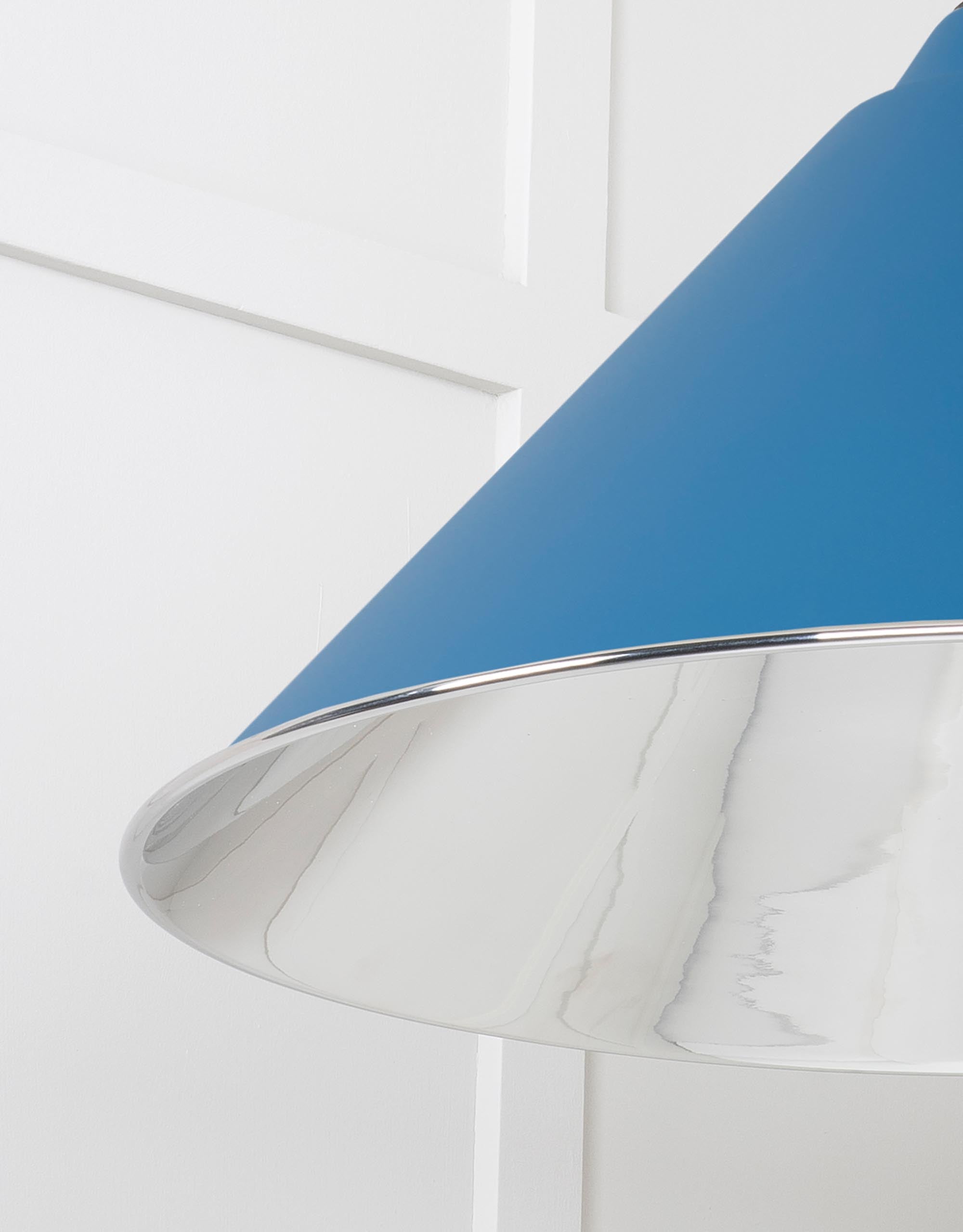 Smooth Nickel Hockley Pendant Light  Upstream, Detailed close up view of pendant.