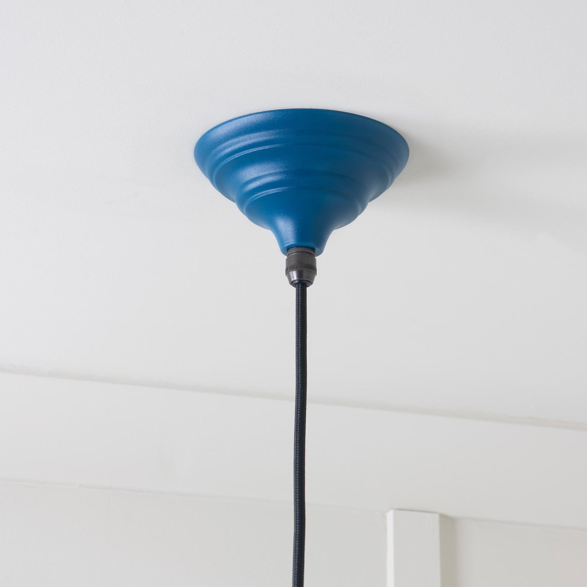 Smooth Nickel Hockley Pendant Light  Upstream, close up view of fitting and cable.