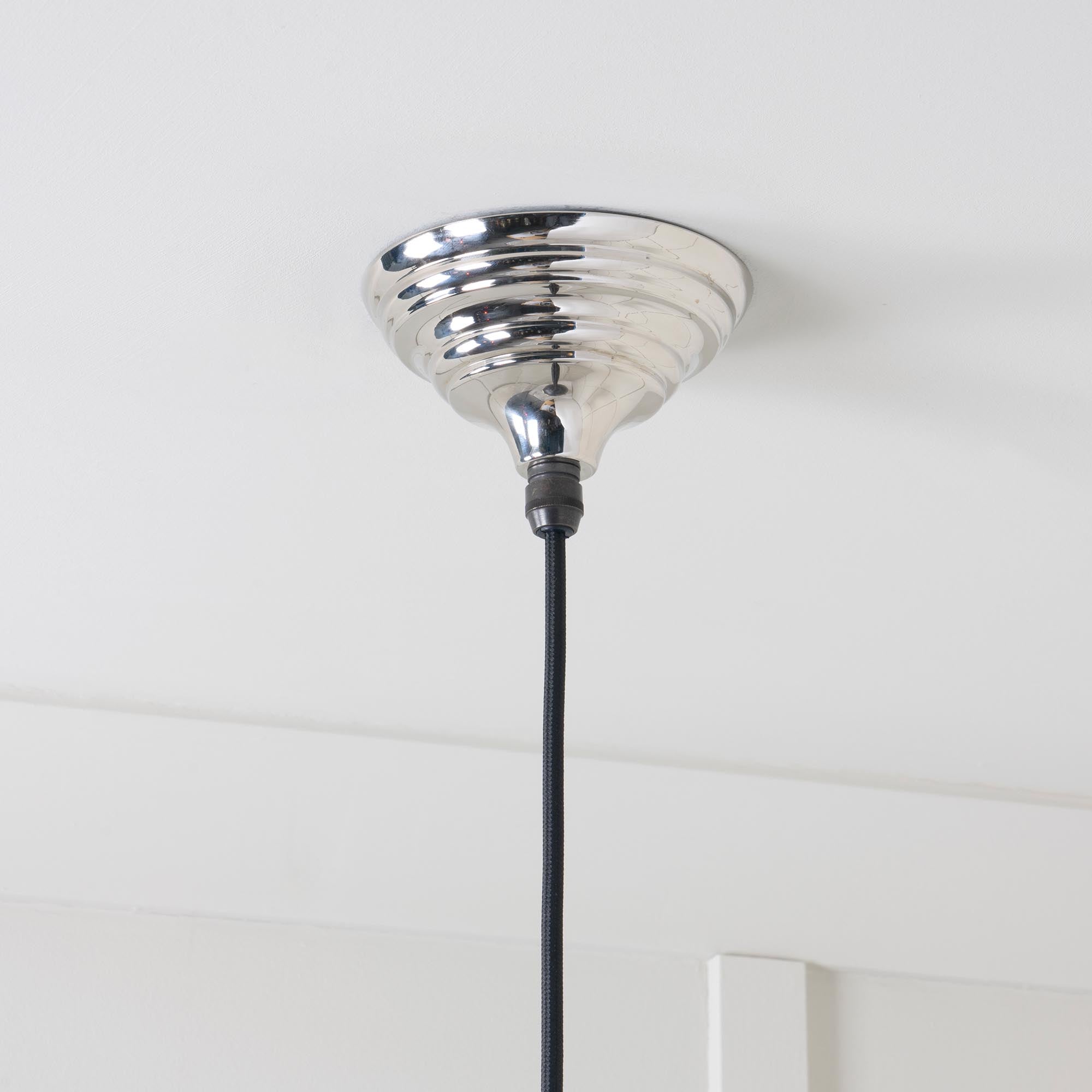 Smooth Nickel Hockley Pendant Light Nickel, close up view of fitting and cable.