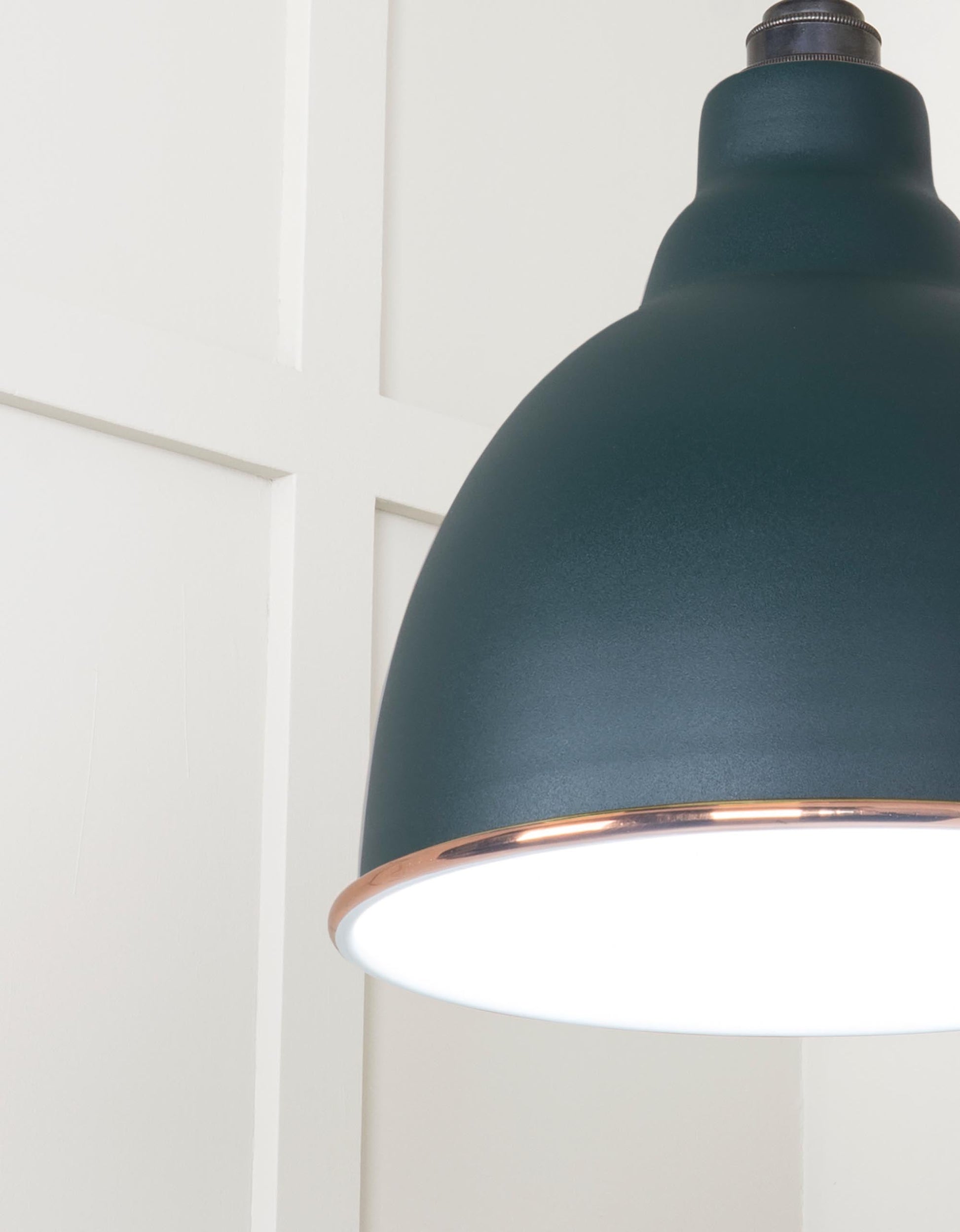 White Gloss Brindley Pendant Light  Dingle, Detailed close up view of pendant.