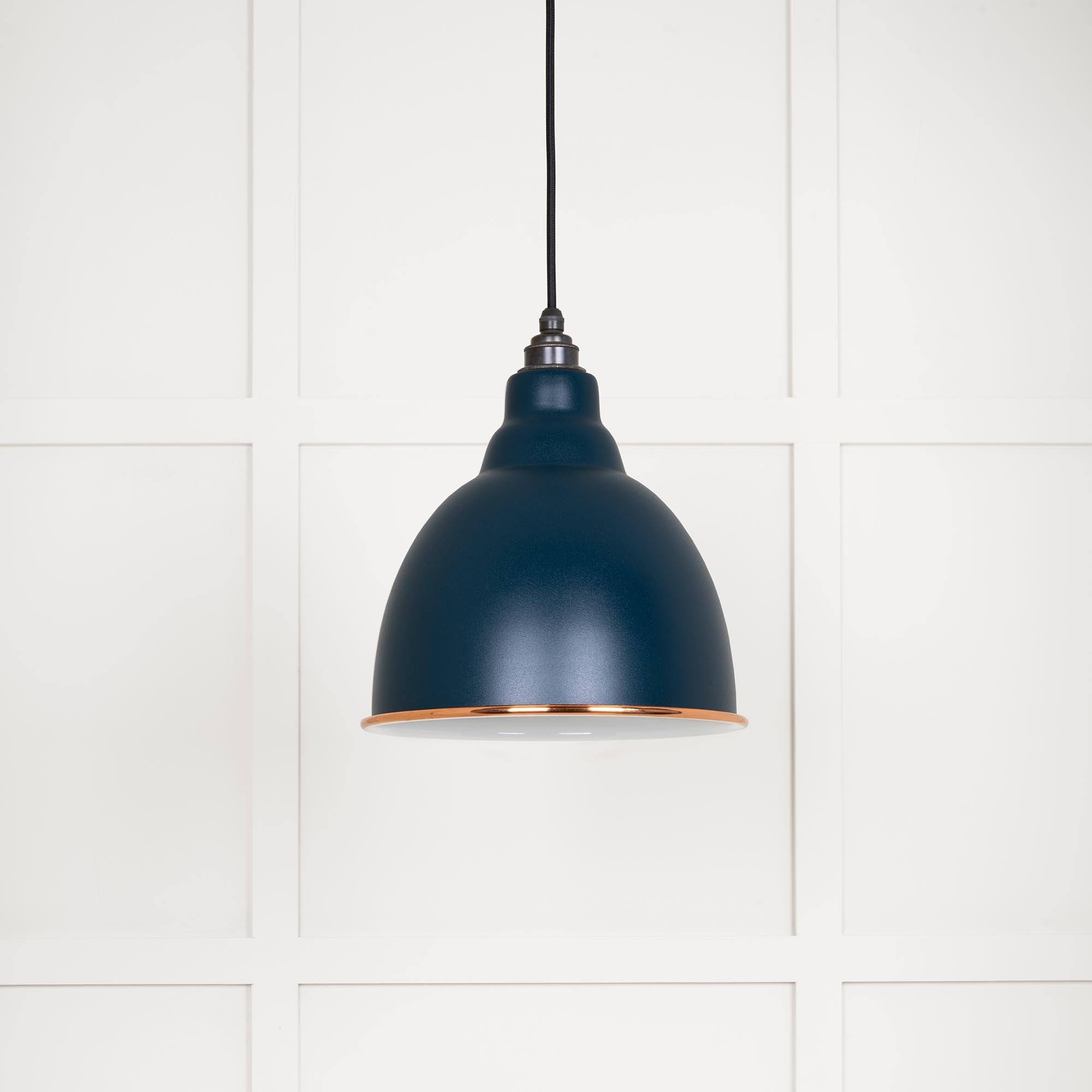White Gloss Brindley Pendant Light  Dusk, Front Side.