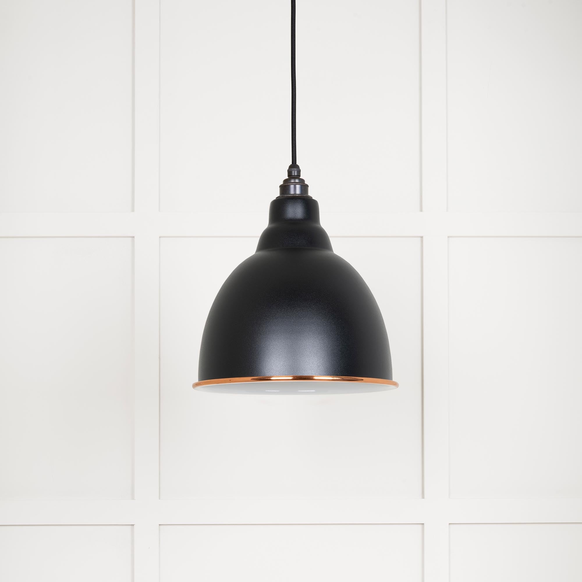 White Gloss Brindley Pendant Light  Elan Black, Front Side.