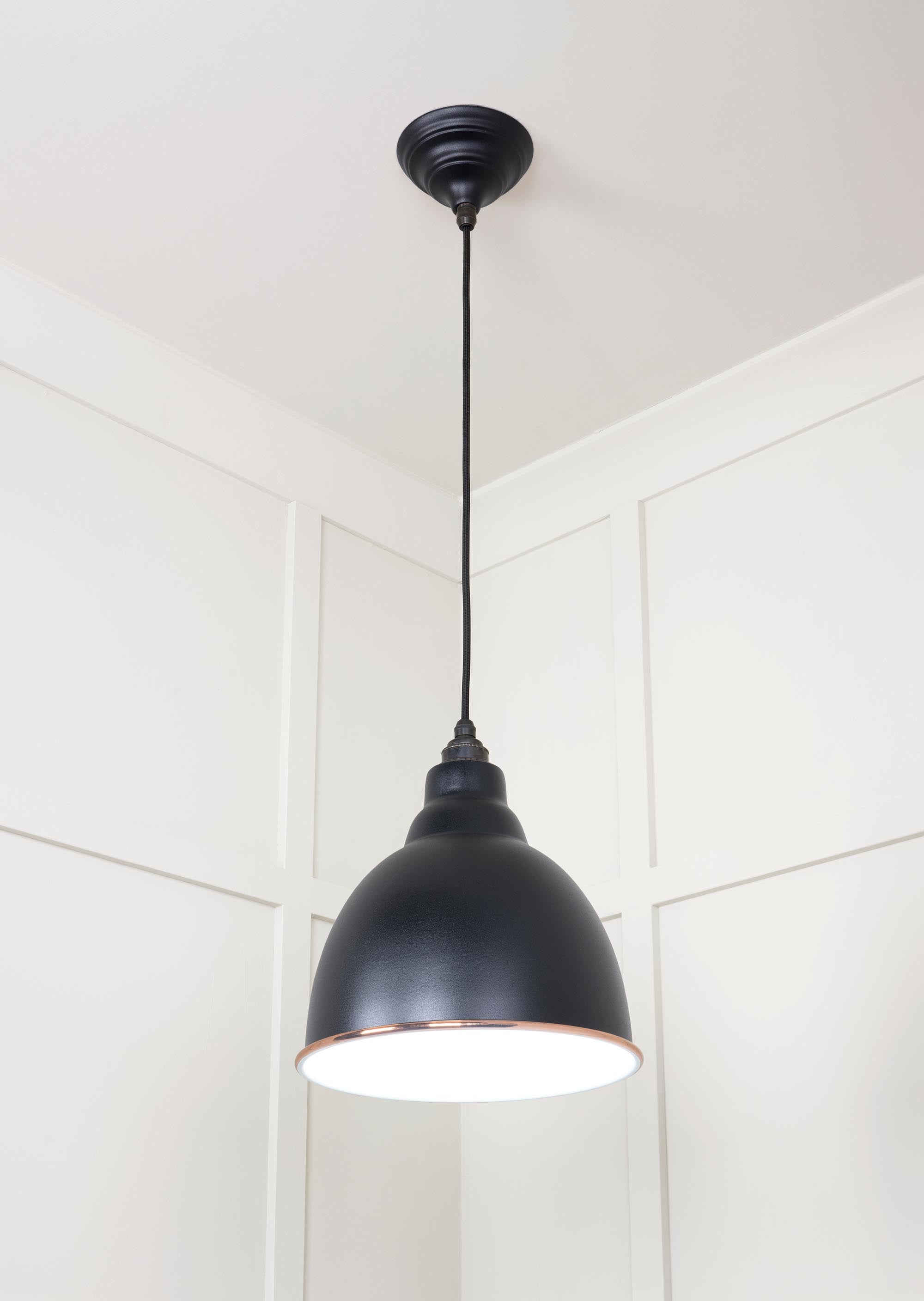 White Gloss Brindley Pendant Light  Elan Black, Underside.