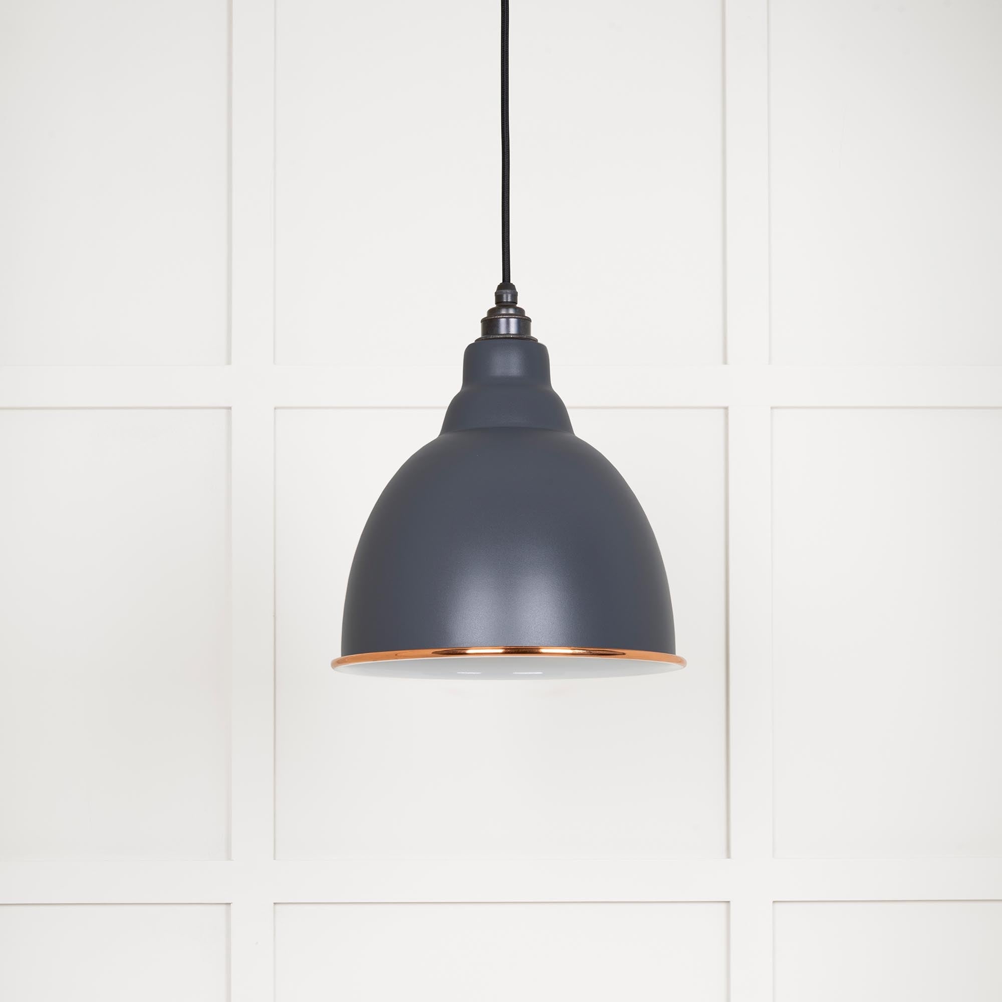 White Gloss Brindley Pendant Light  Slate, Front Side.