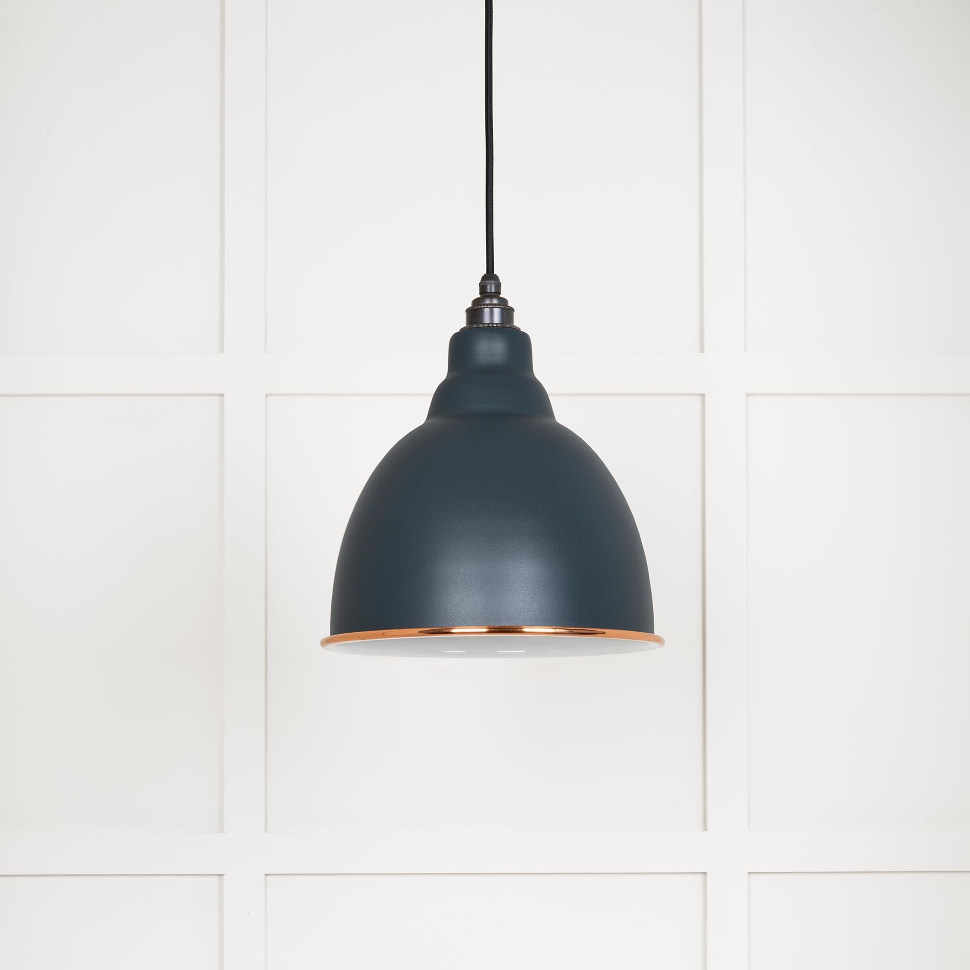 White Gloss Brindley Pendant Light  Soot, Front Side.