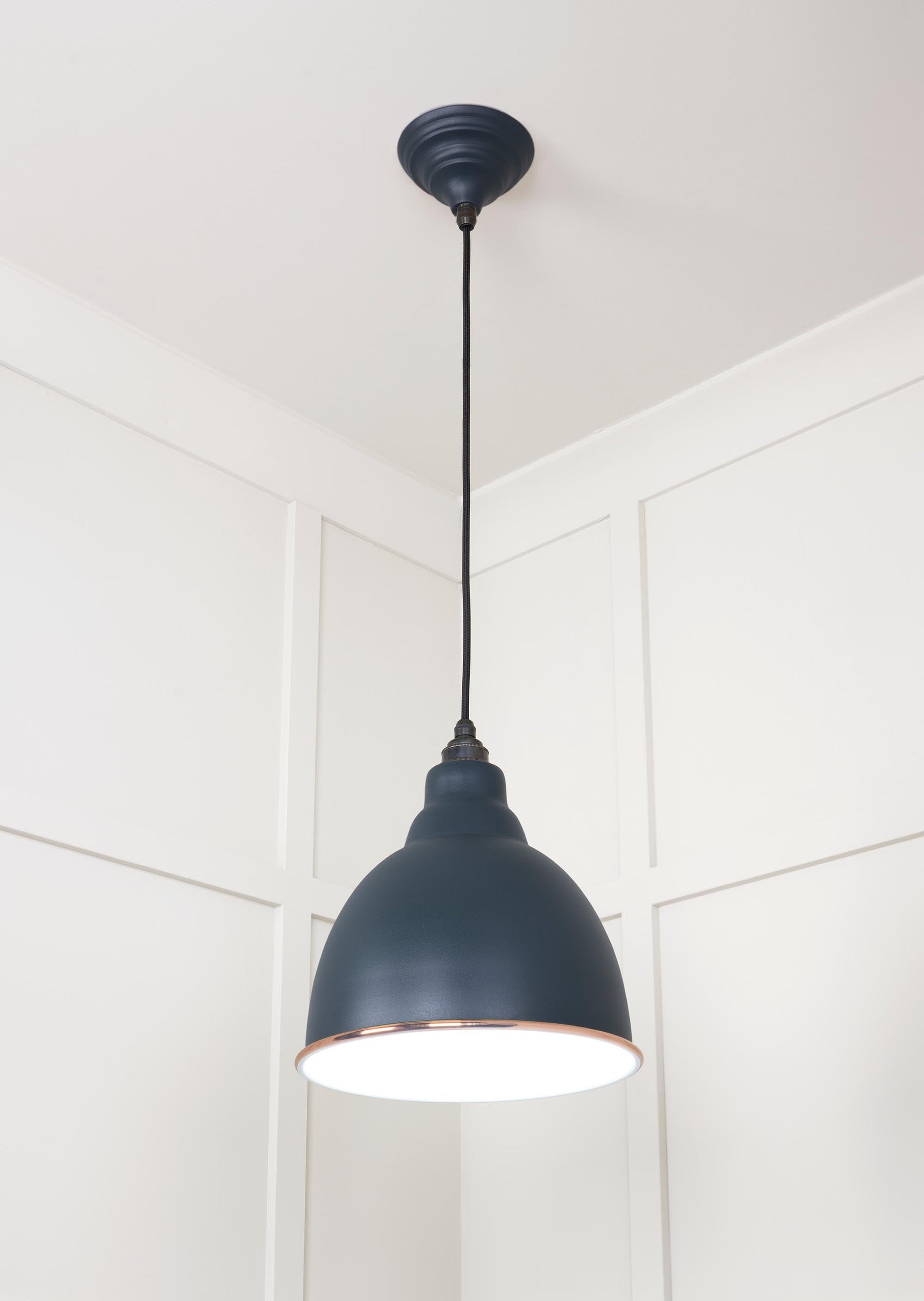 White Gloss Brindley Pendant Light  Soot, Underside.