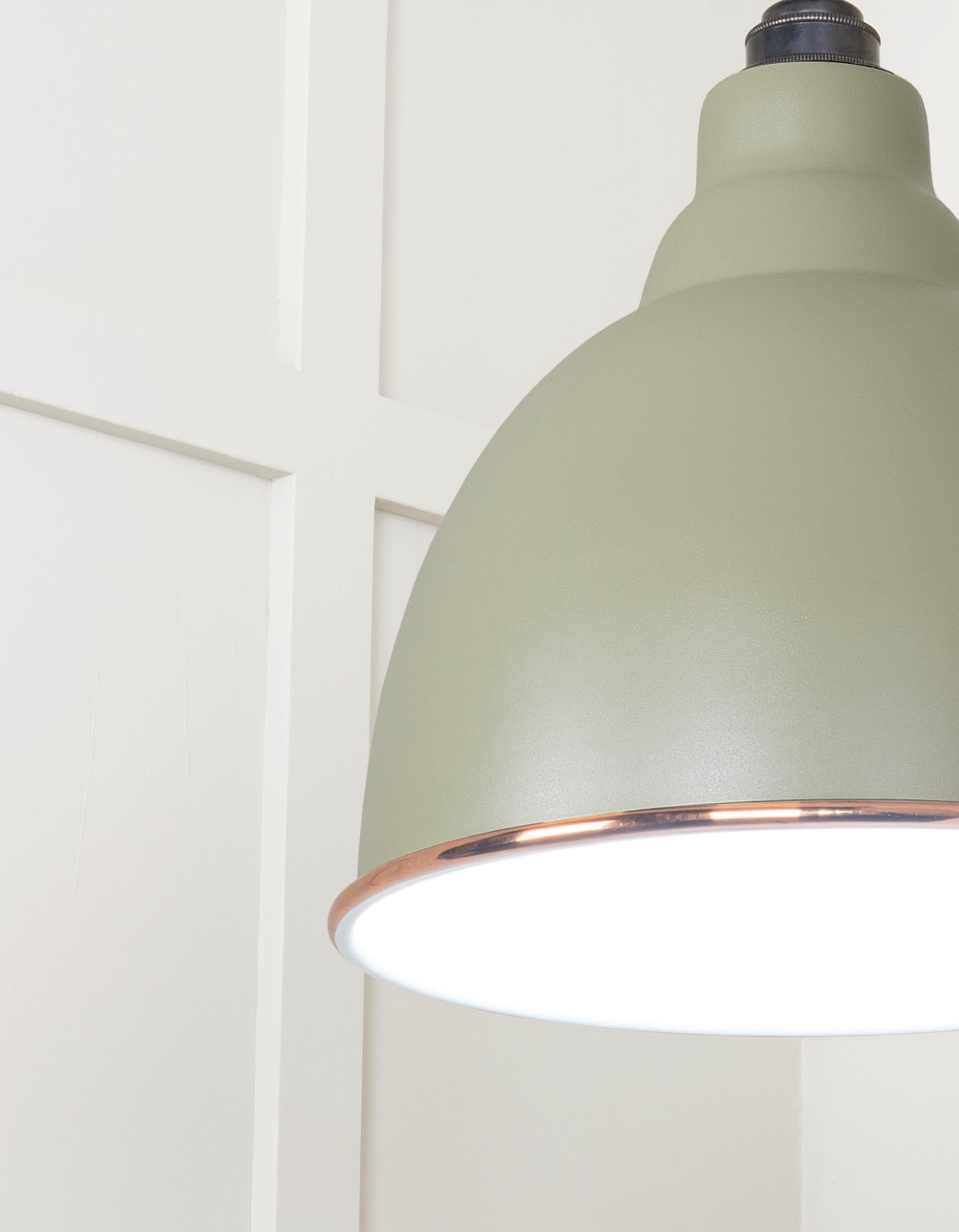 White Gloss Brindley Pendant Light  Tump, Detailed close up view of pendant.