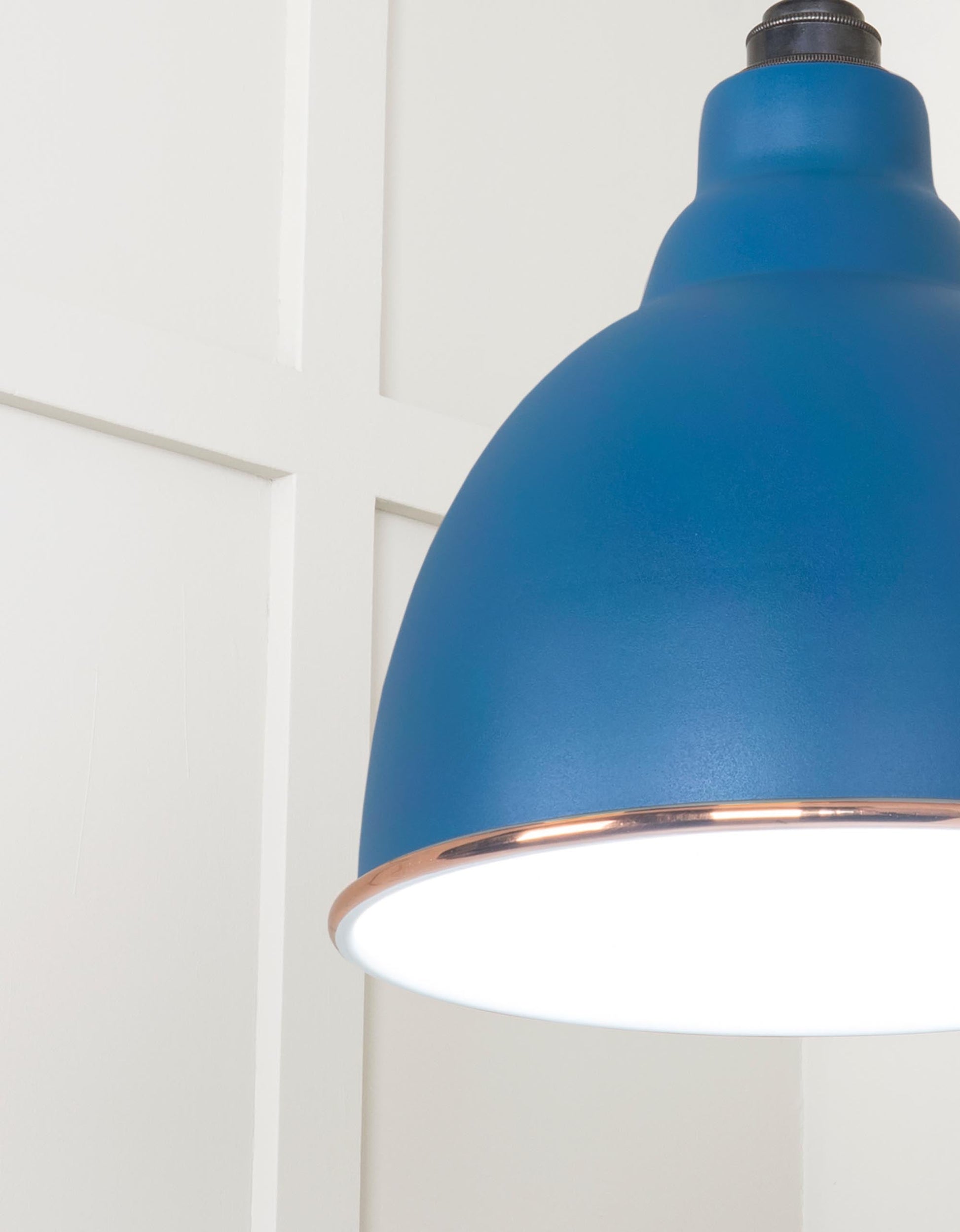White Gloss Brindley Pendant Light  Upstream, Detailed close up view of pendant.