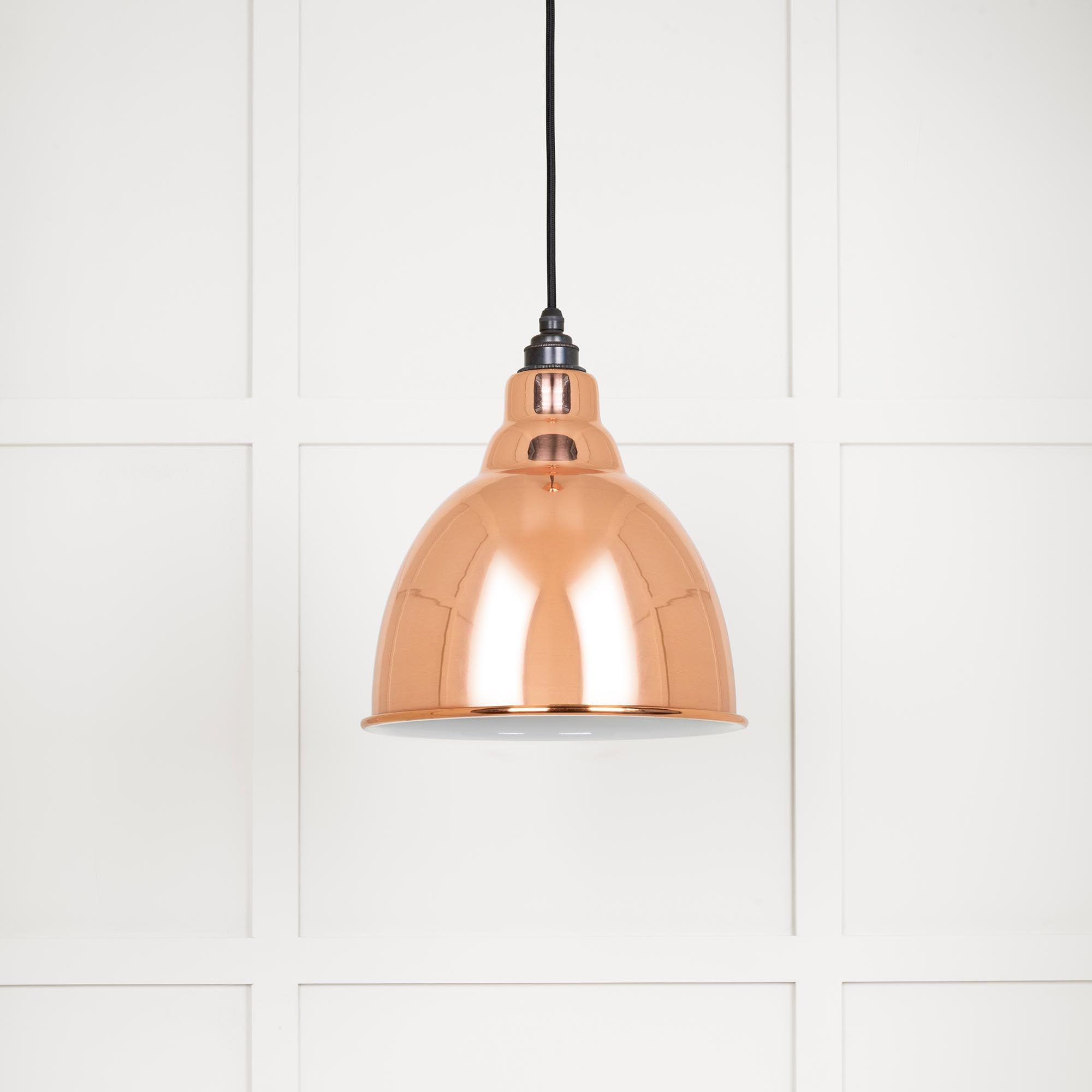 White Gloss Brindley Pendant Light Copper, Front Side.