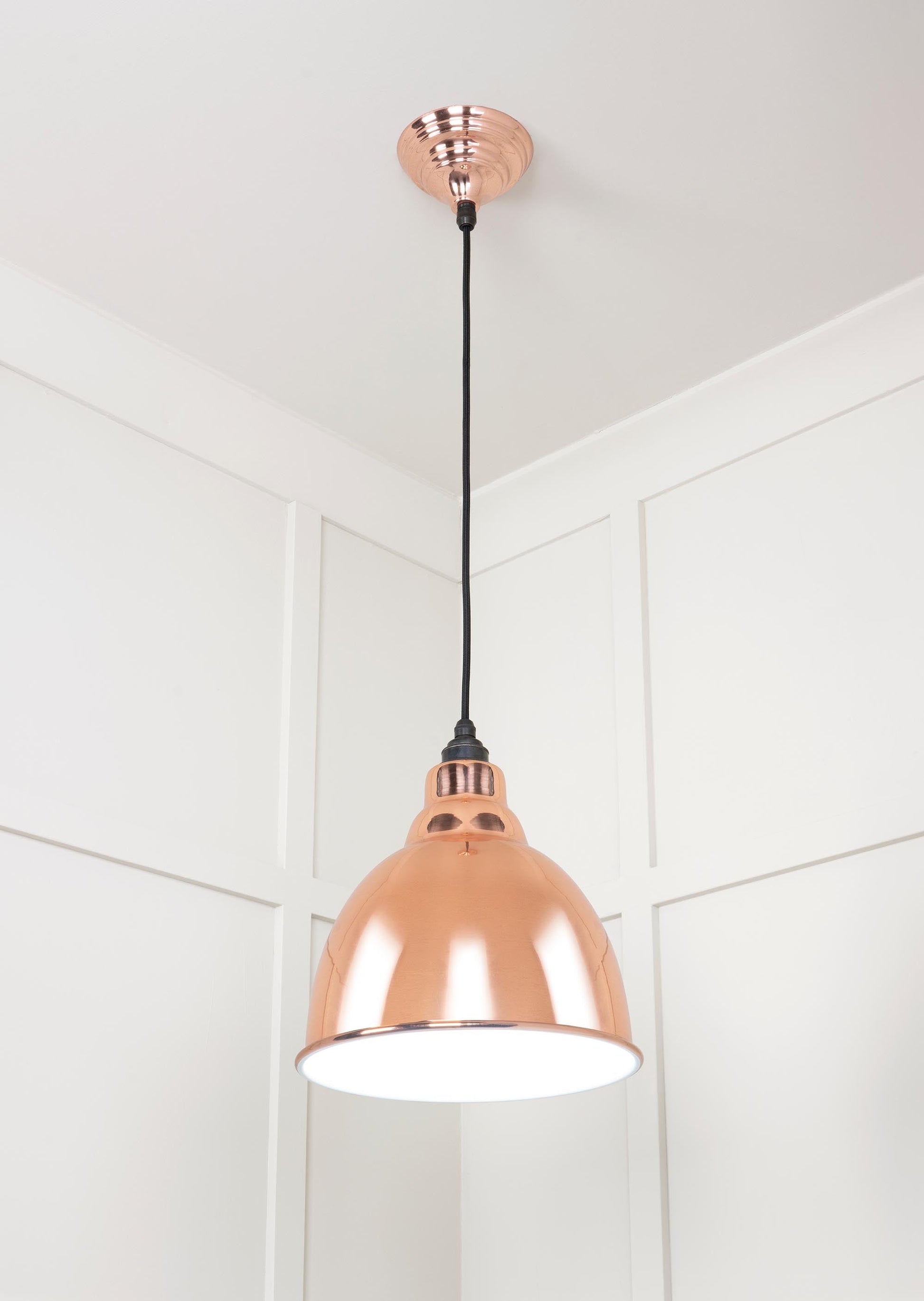 White Gloss Brindley Pendant Light Copper, Underside.