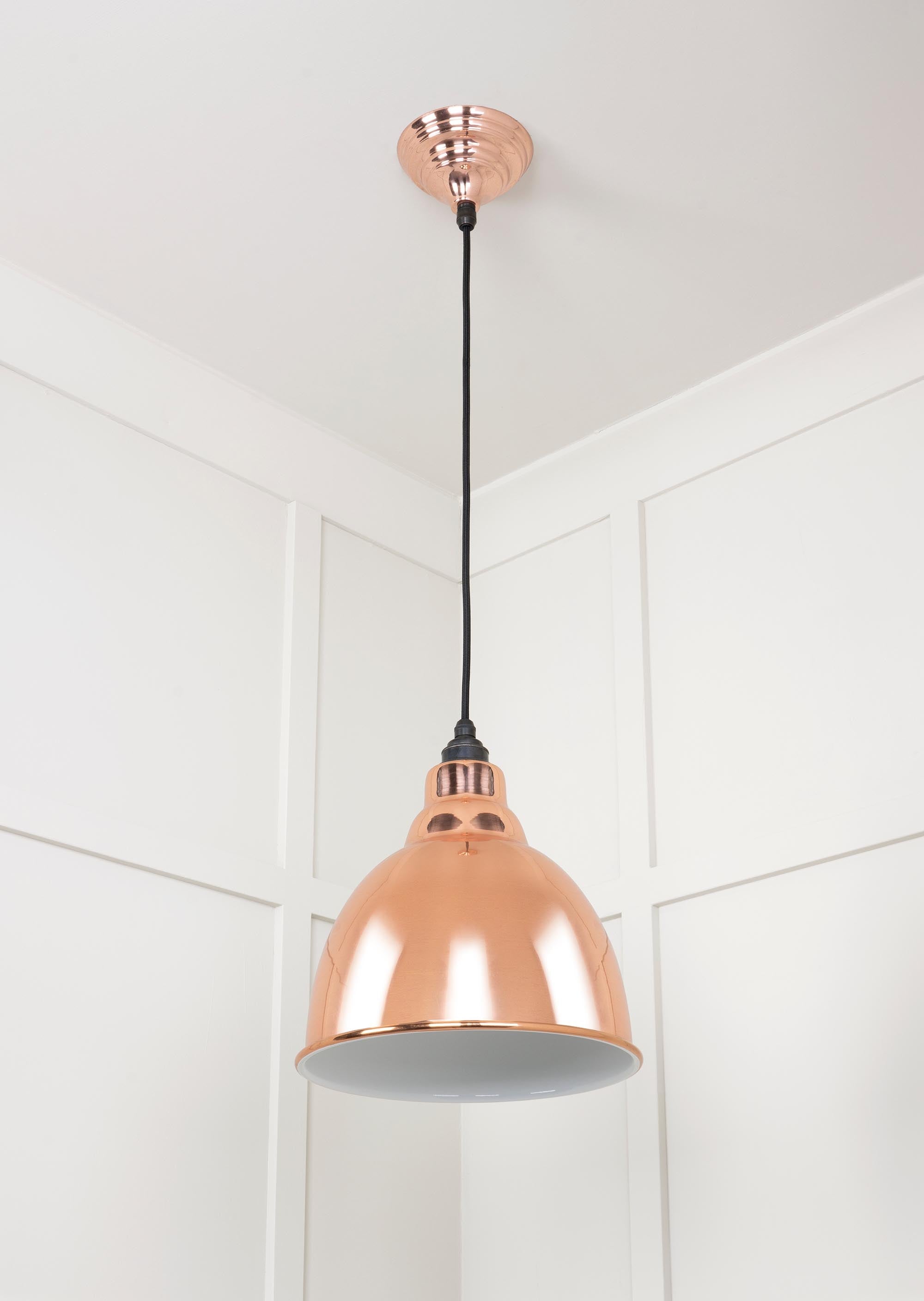 White Gloss Brindley Pendant Light Copper, Underside.