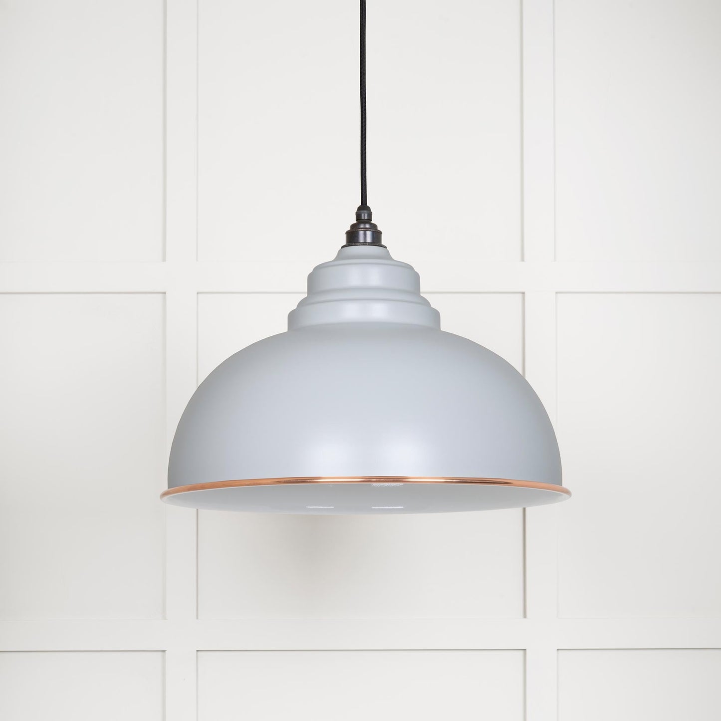 White Gloss Harborne Pendant Light  Birch, Front Side.