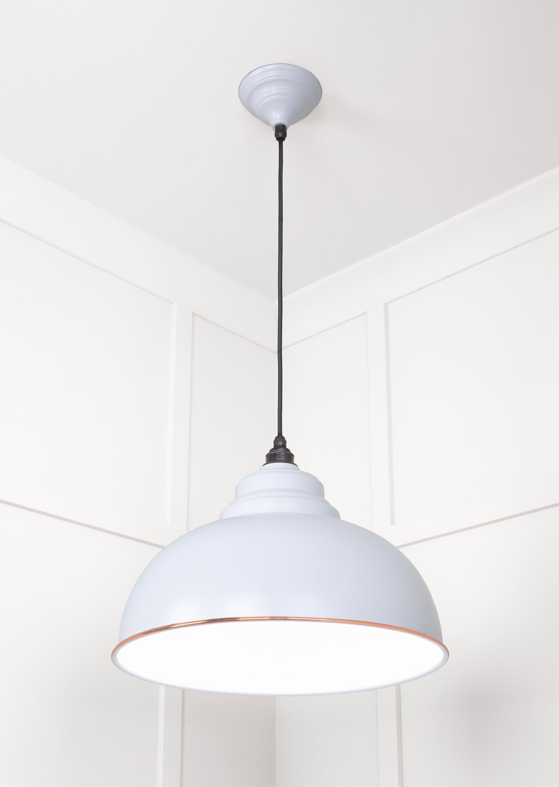 White Gloss Harborne Pendant Light  Birch, Underside.