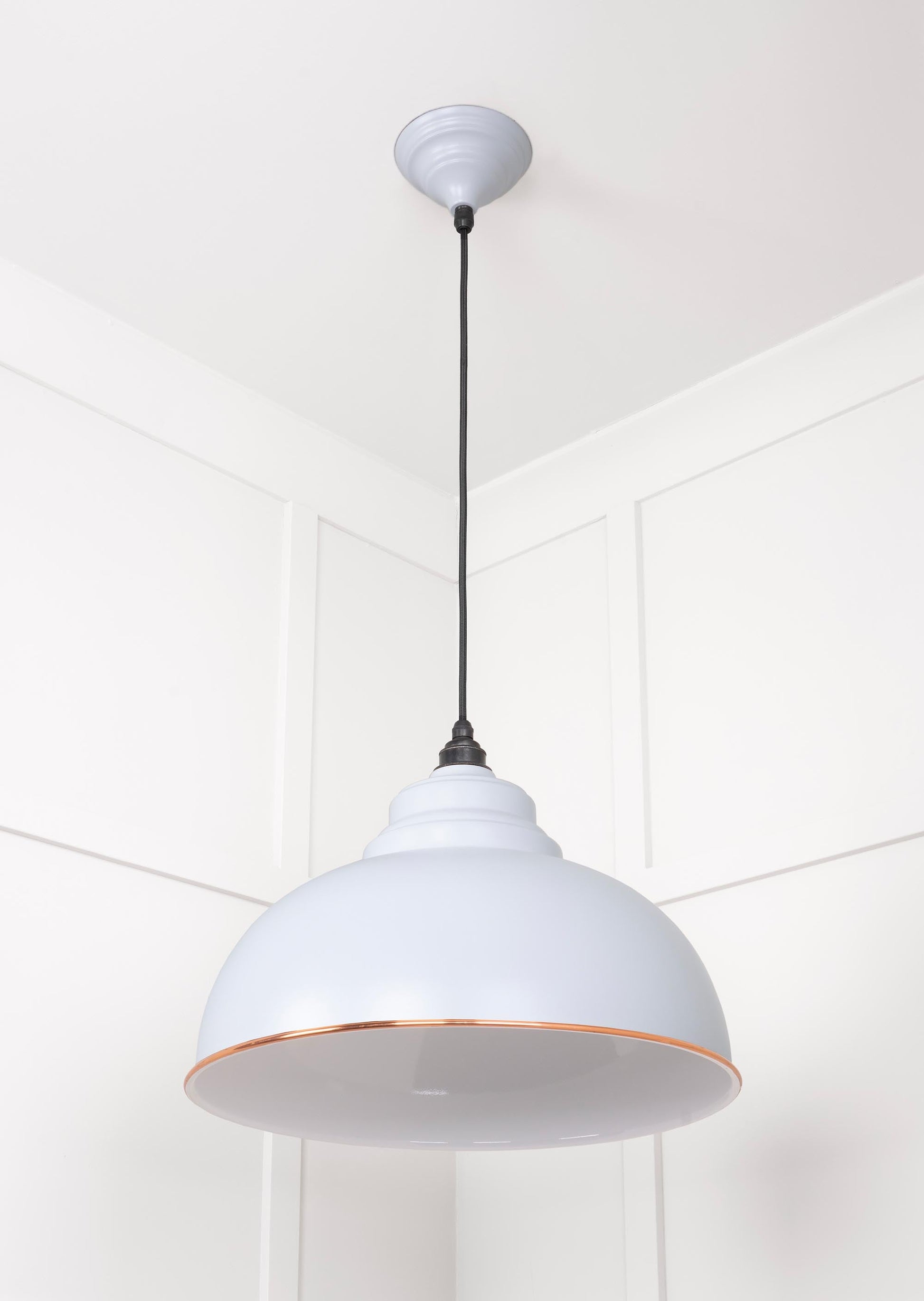 White Gloss Harborne Pendant Light  Birch, Underside.