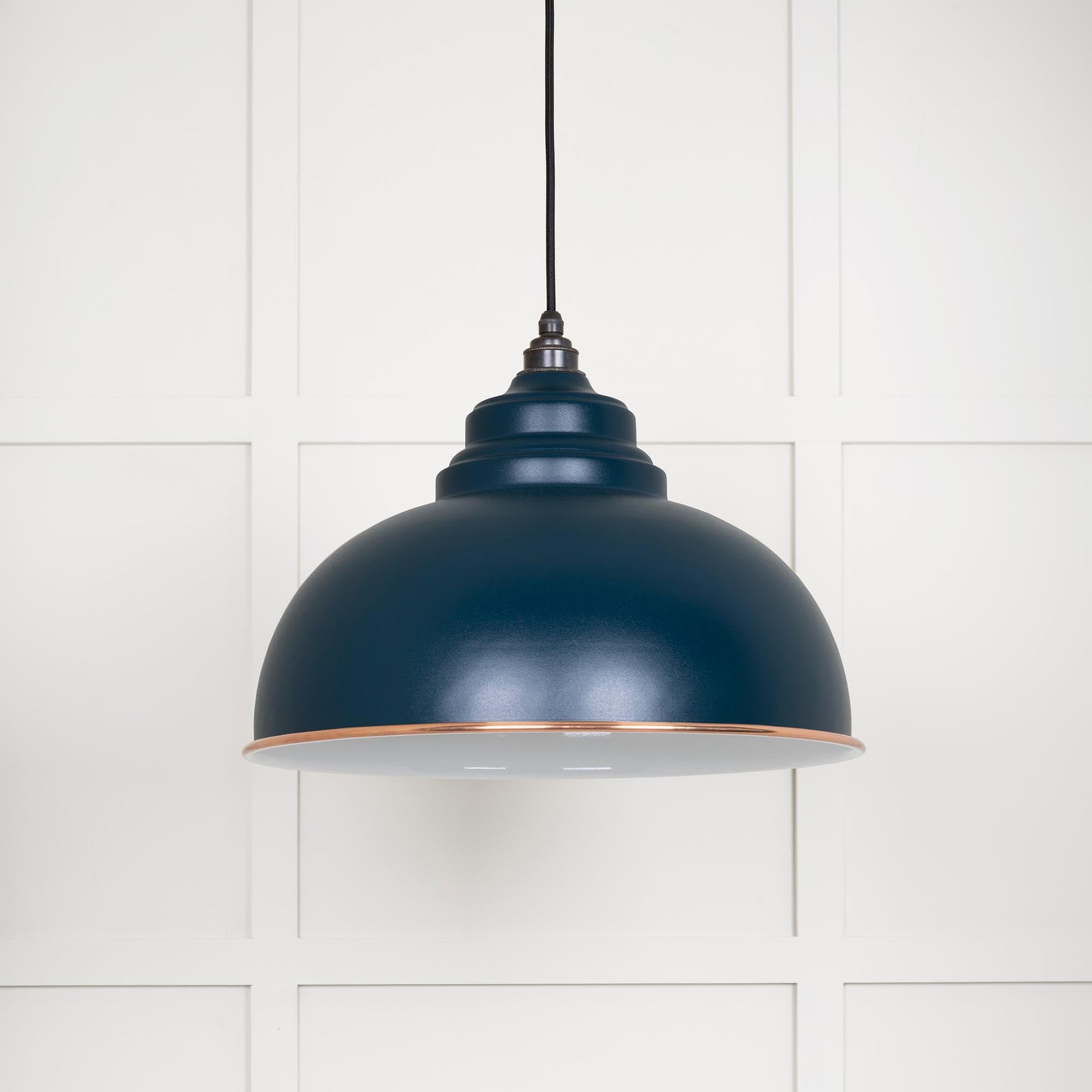 White Gloss Harborne Pendant Light  Dusk, Front Side.