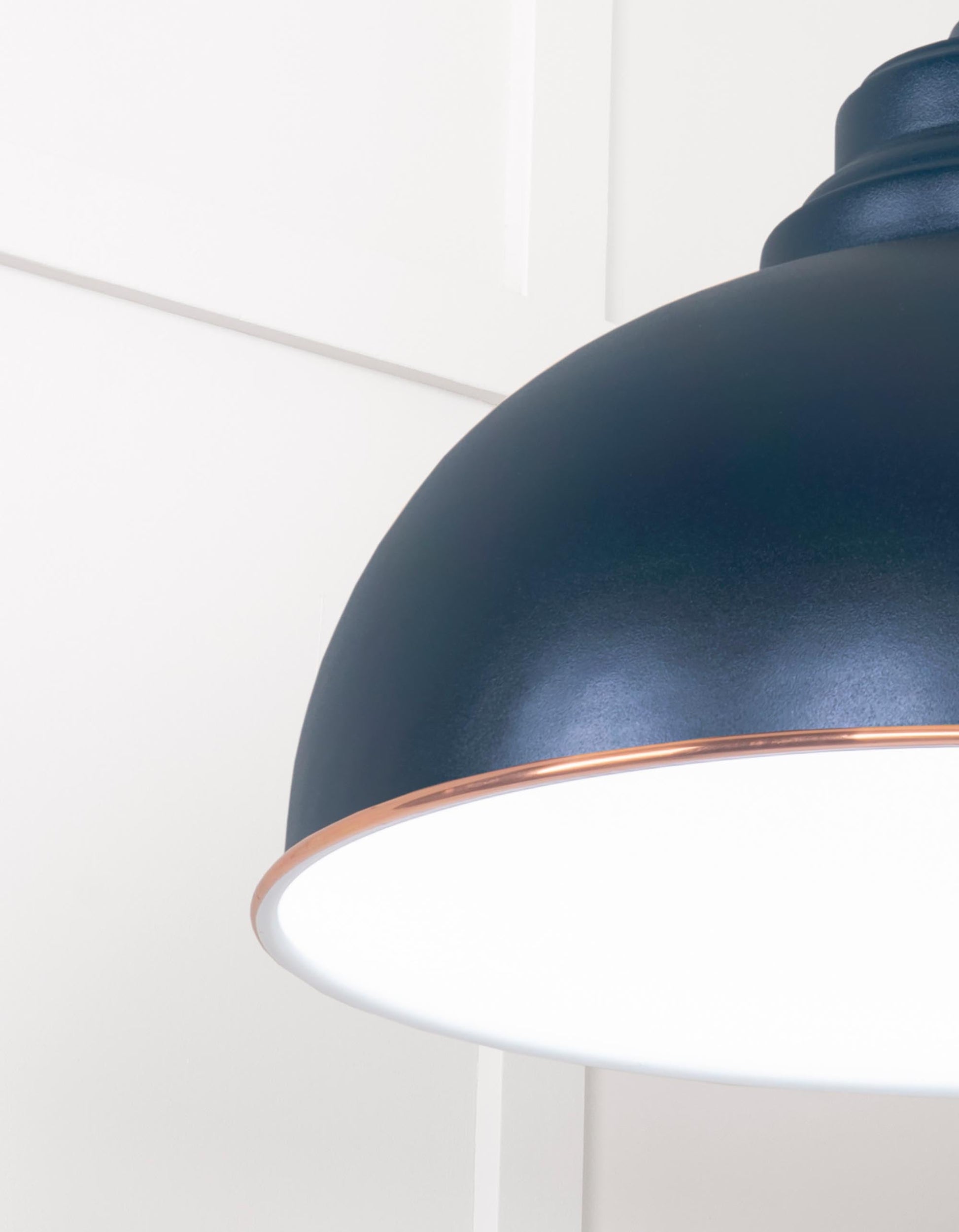 White Gloss Harborne Pendant Light  Dusk, Detailed close up view of pendant.