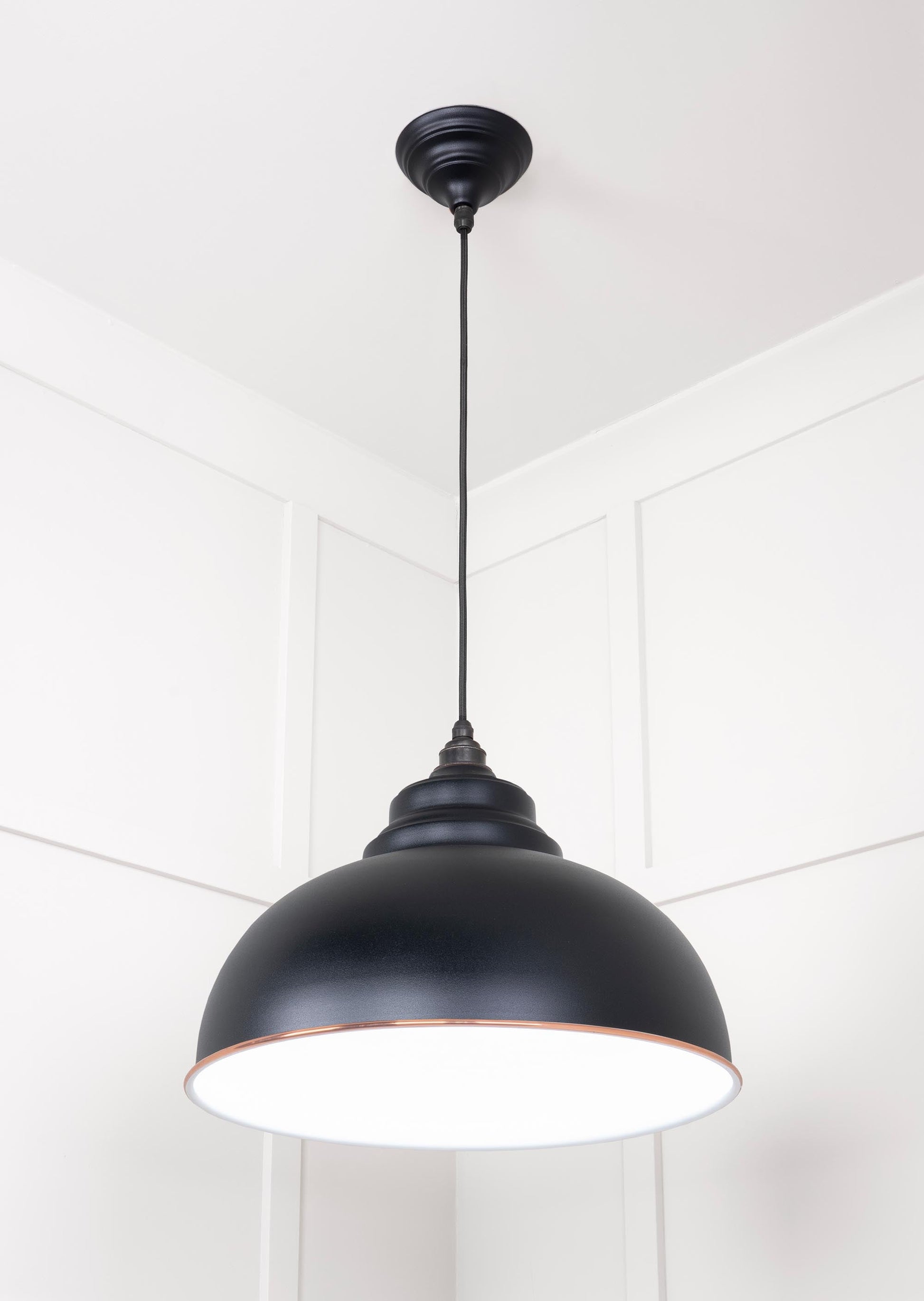 White Gloss Harborne Pendant Light  Elan Black, Underside.