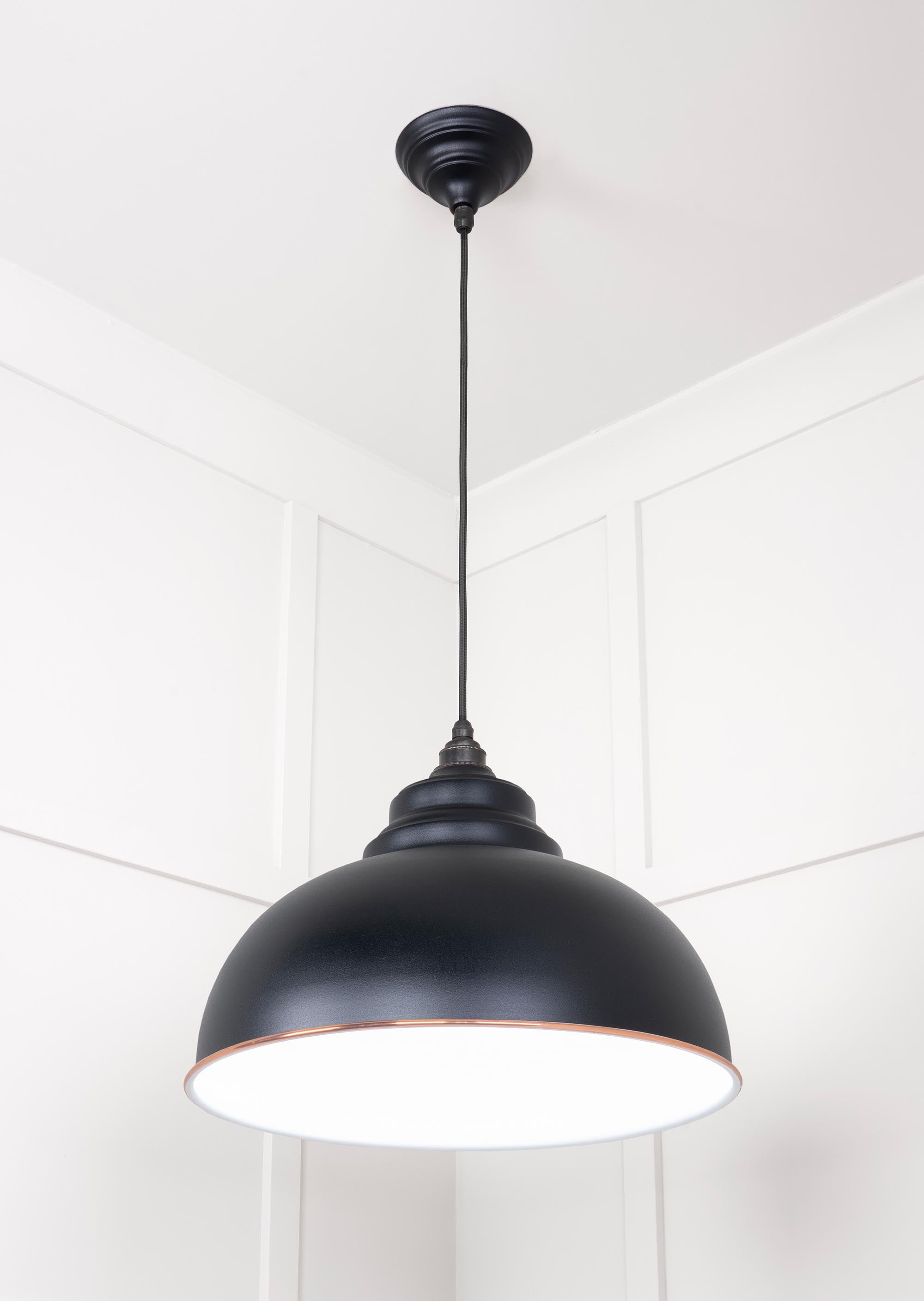 White Gloss Harborne Pendant Light  Elan Black, Underside.