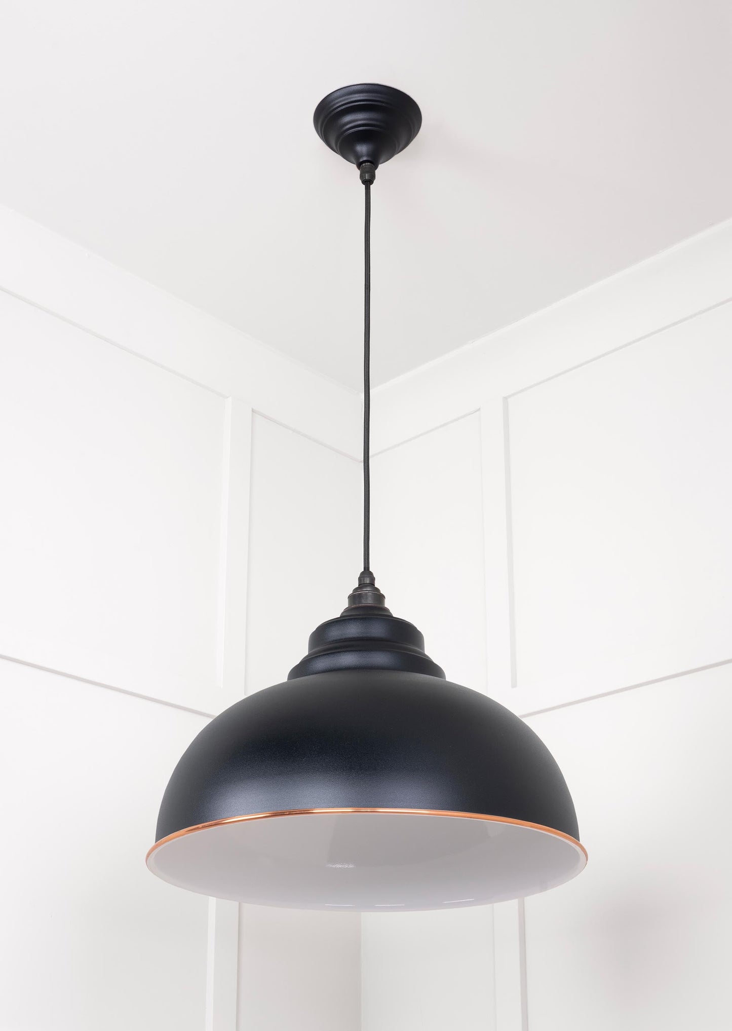 White Gloss Harborne Pendant Light  Elan Black, Underside.