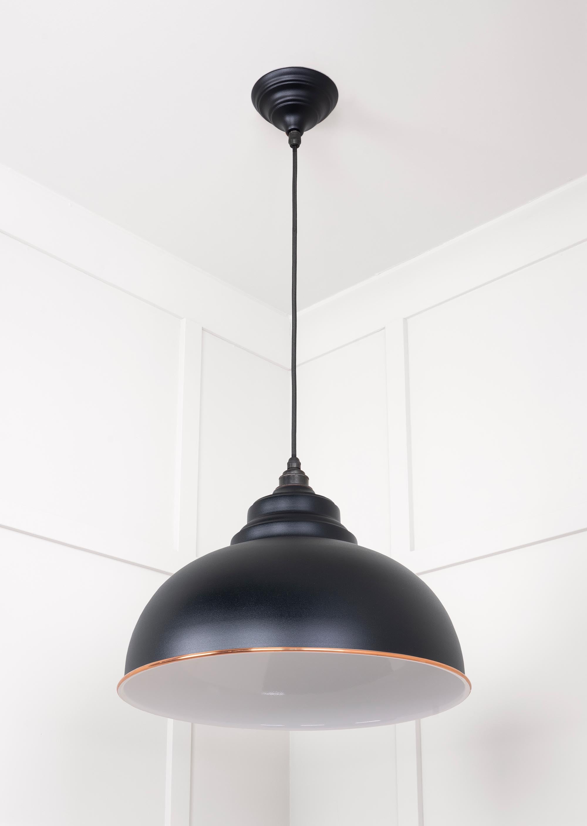 White Gloss Harborne Pendant Light  Elan Black, Underside.