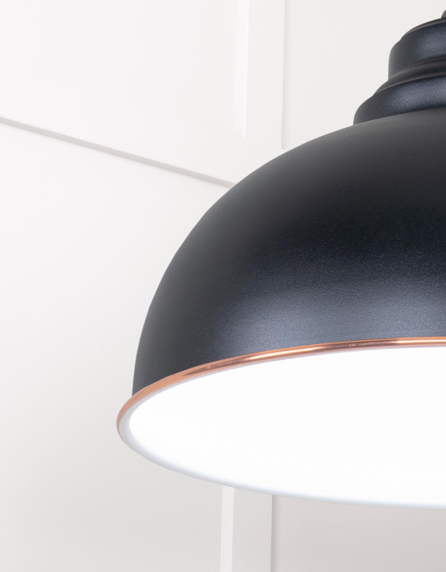White Gloss Harborne Pendant Light  Elan Black, Detailed close up view of pendant.