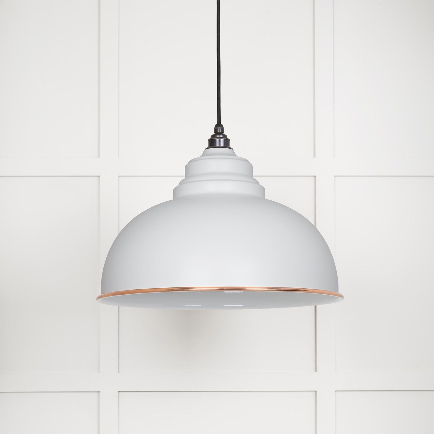 White Gloss Harborne Pendant Light  Flock, Front Side.